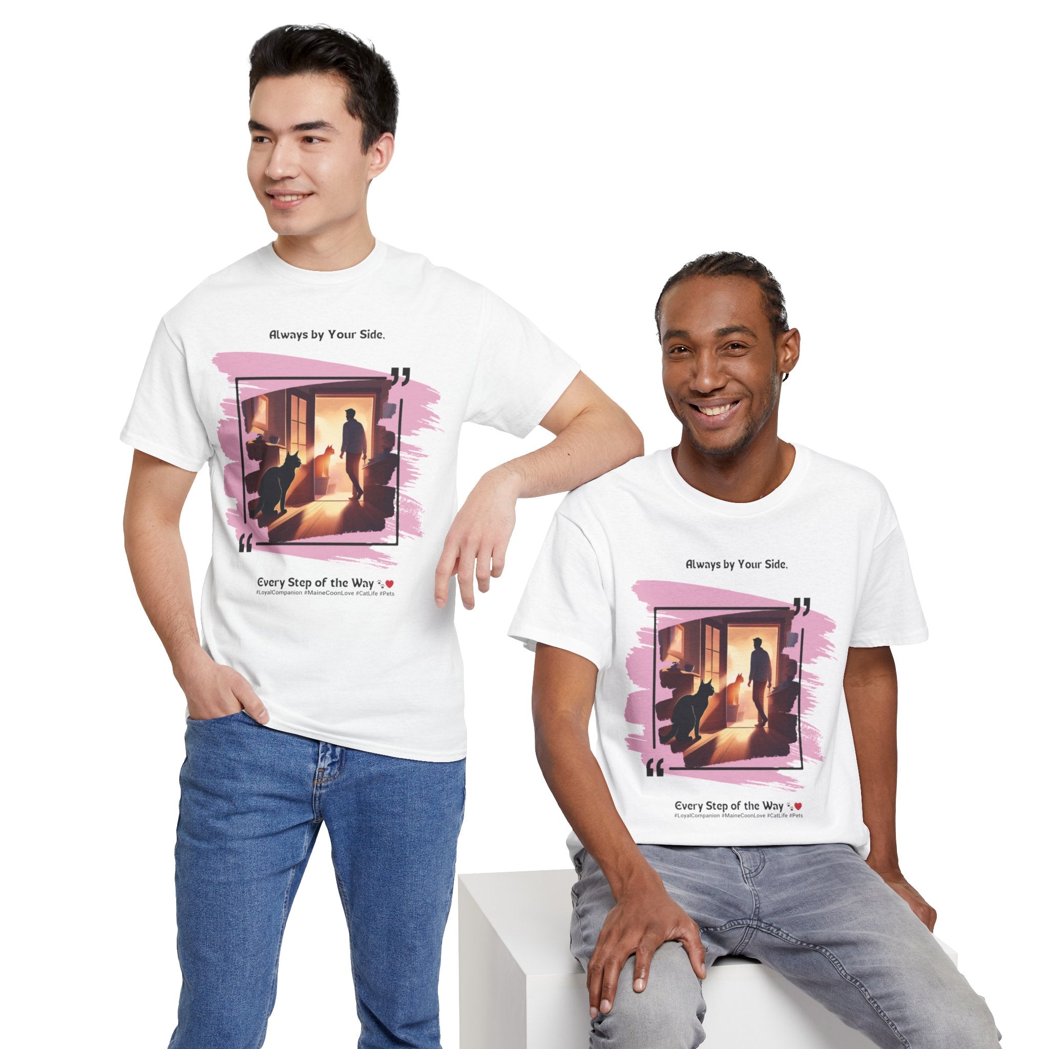 Men’s “Always by Your Side” Maine Coon T-Shirt – Loyal Fluffy Friend, Cat Dad Gift