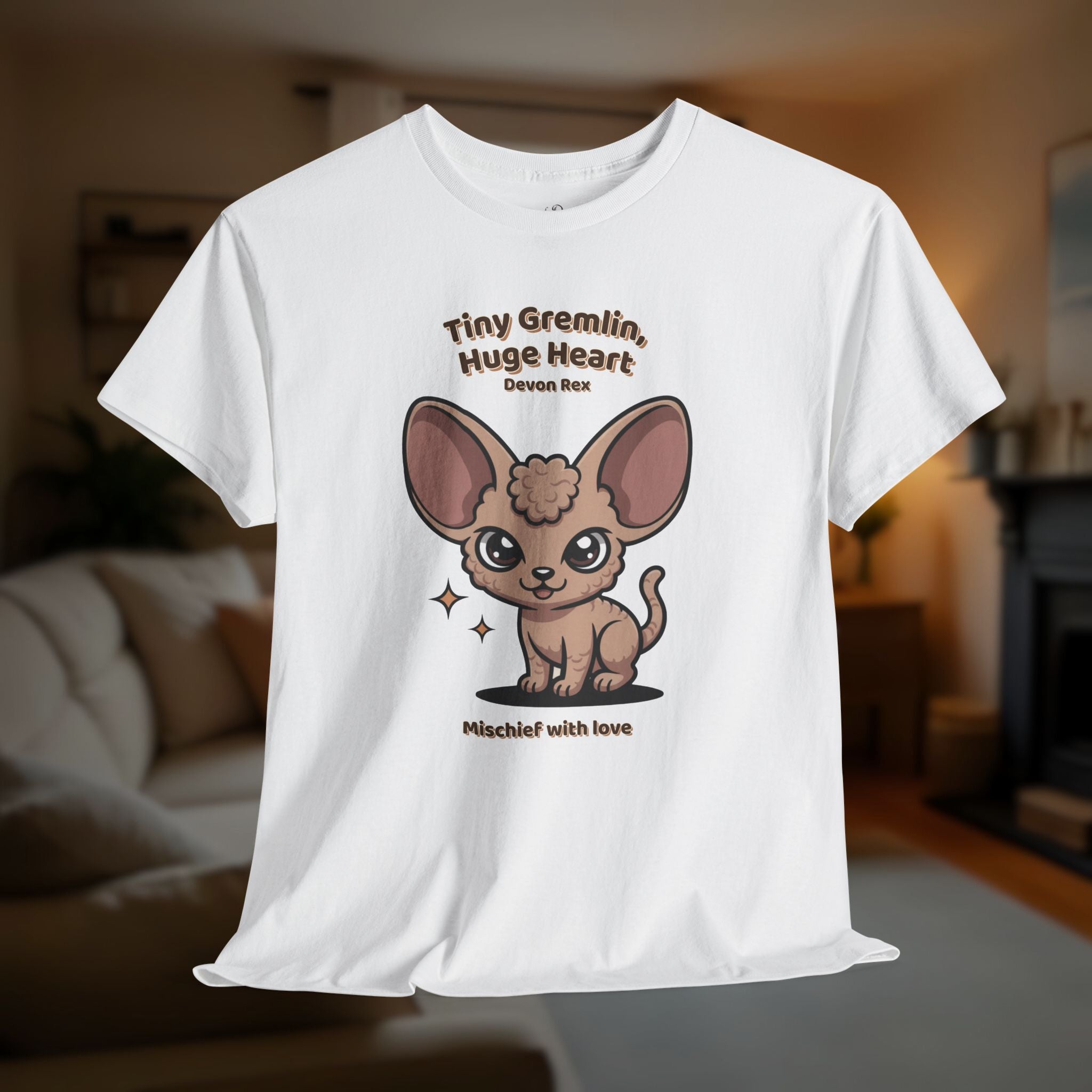 Unisex T-Shirt – Tiny Gremlin, Huge Heart: Devon Rex Everyday Moments Edition