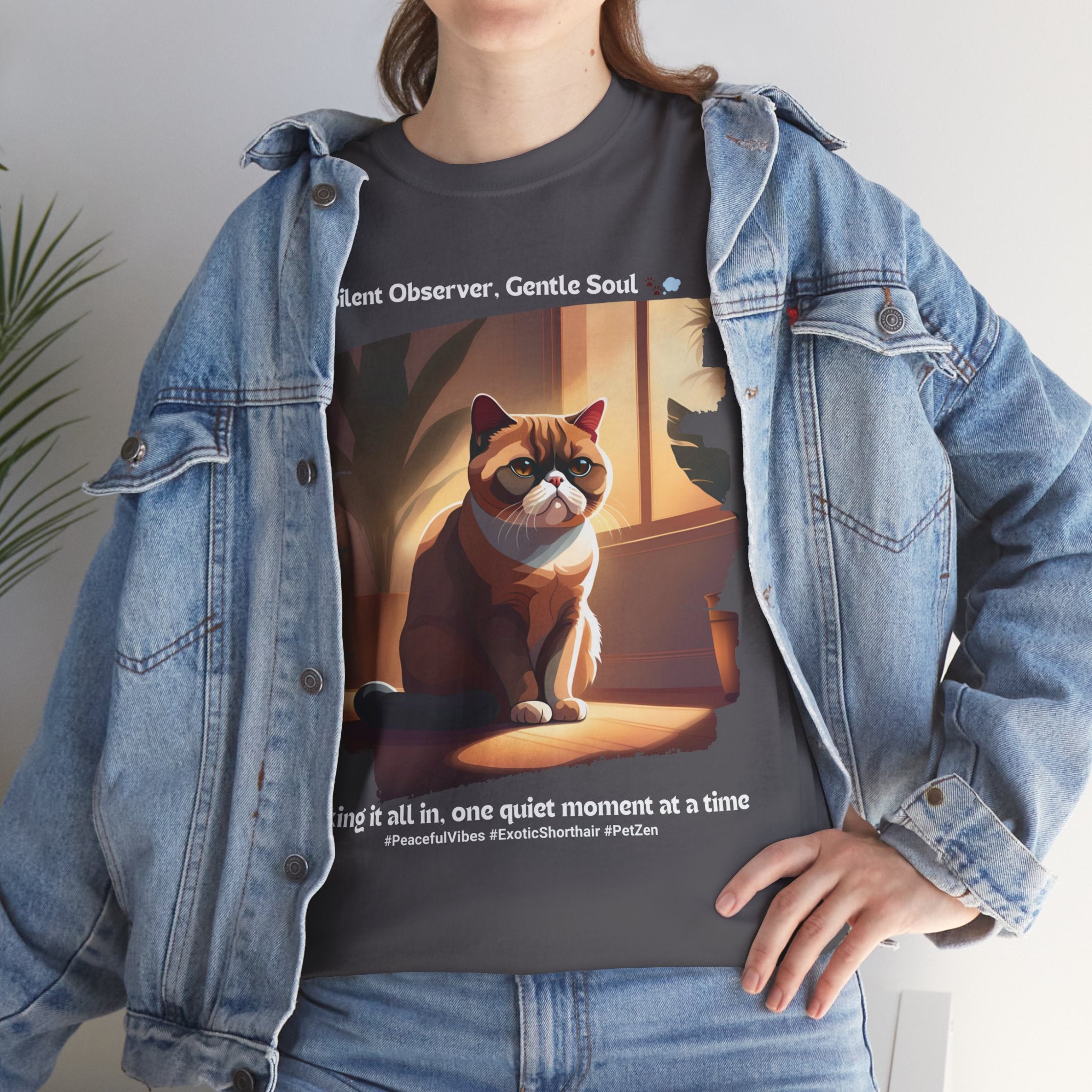 Unisex “Peaceful Observer” Exotic Shorthair T-Shirt – Zen Kitty Calm, Cat Lover Gift
