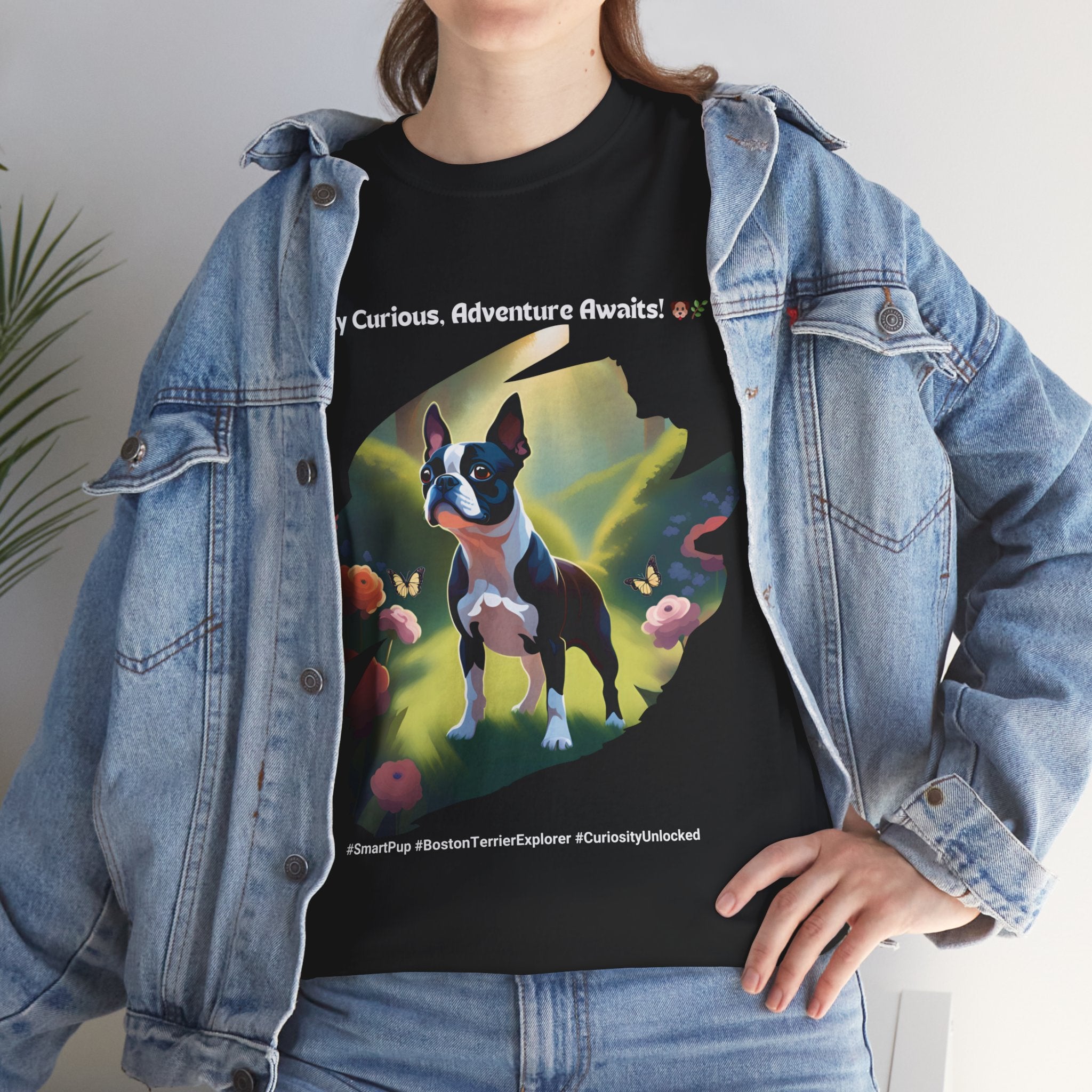 Unisex “Adventure Awaits” Boston Terrier T‑Shirt – Explorer Pup Gift