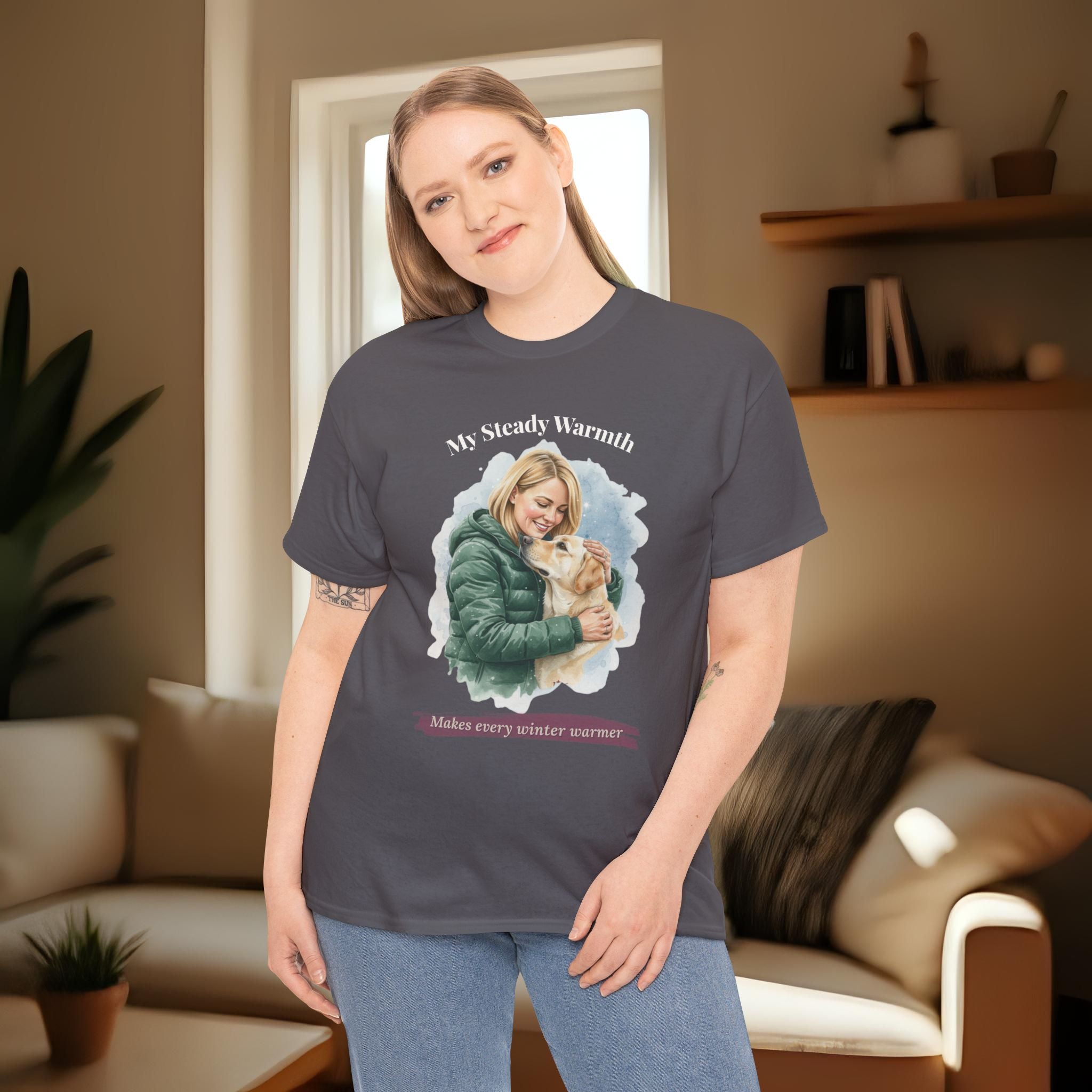 Unisex Personalized T-Shirt – My Steady Warmth: Custom Labrador Watercolor Winter Portrait