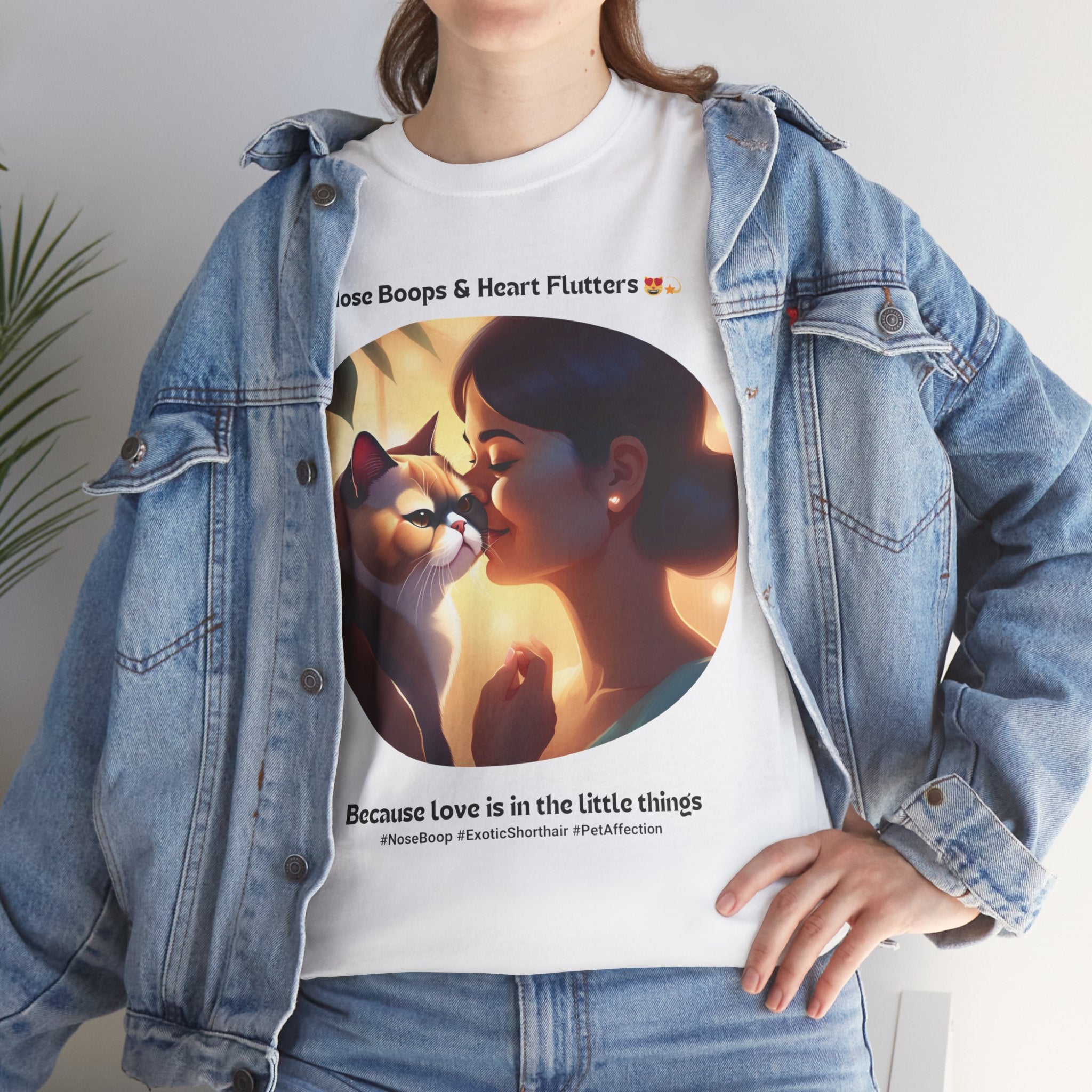 Women’s “Nose Boops & Heart Flutters” Exotic Shorthair T‑Shirt – Sweet Cat Mom Gift