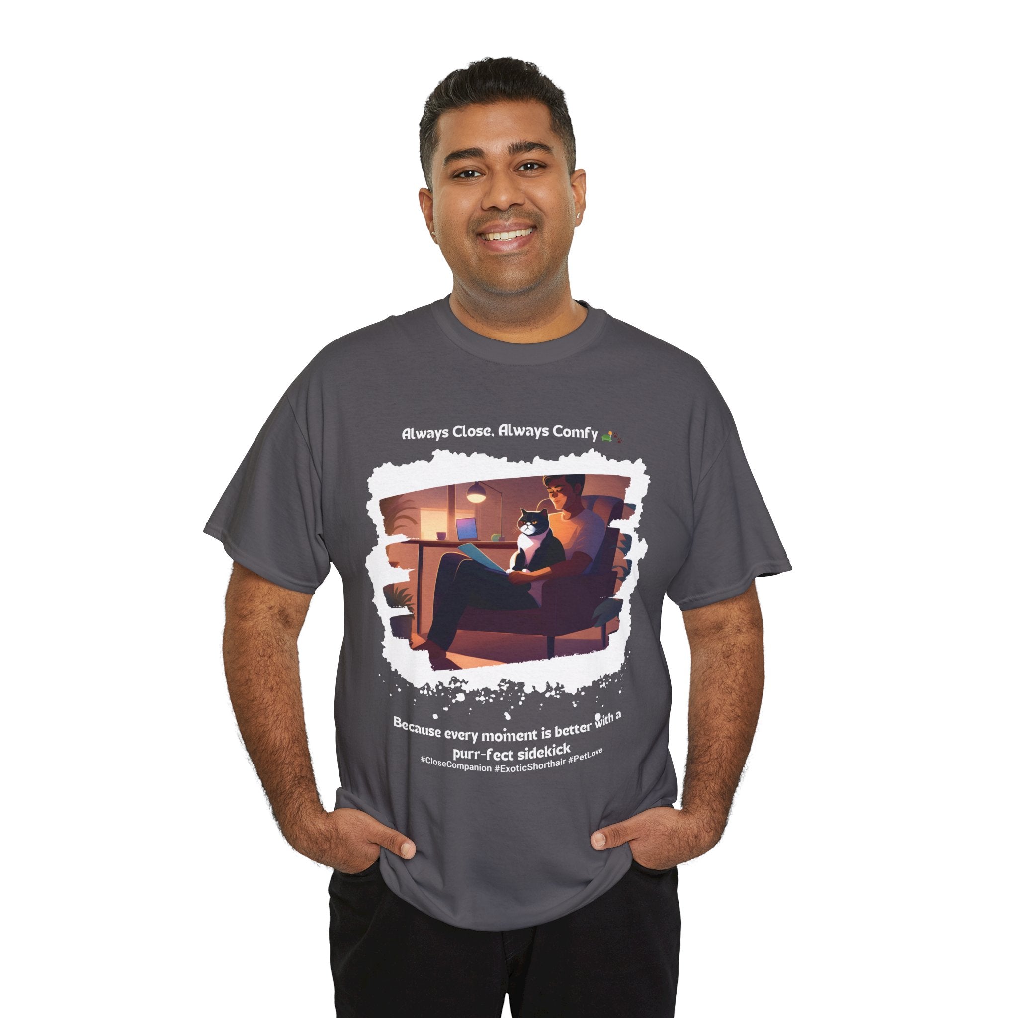 Men’s “Always Close, Always Comfy” Exotic Shorthair T‑Shirt – Soft Cat Dad Gift