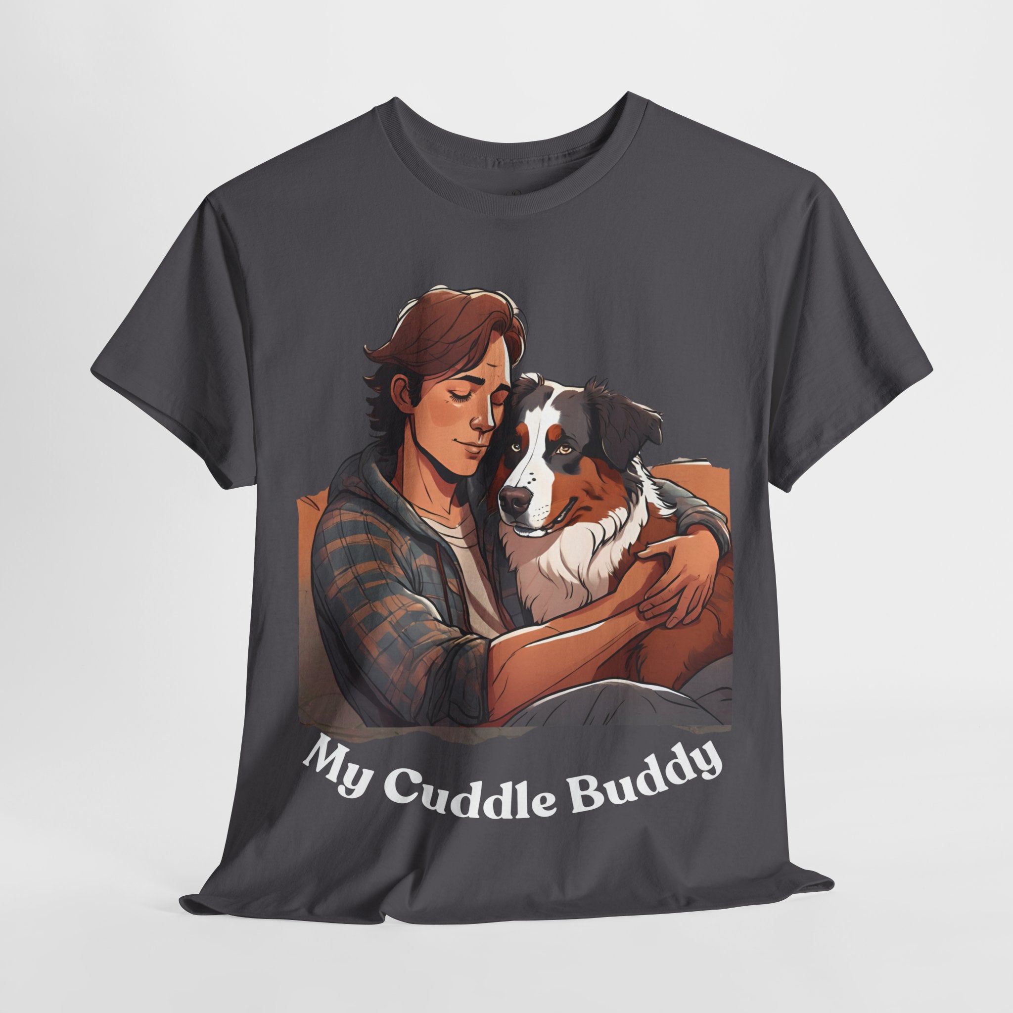 Men’s “My Cuddle Buddy” Australian Shepherd T‑Shirt – Snuggle Partner Dad Gift