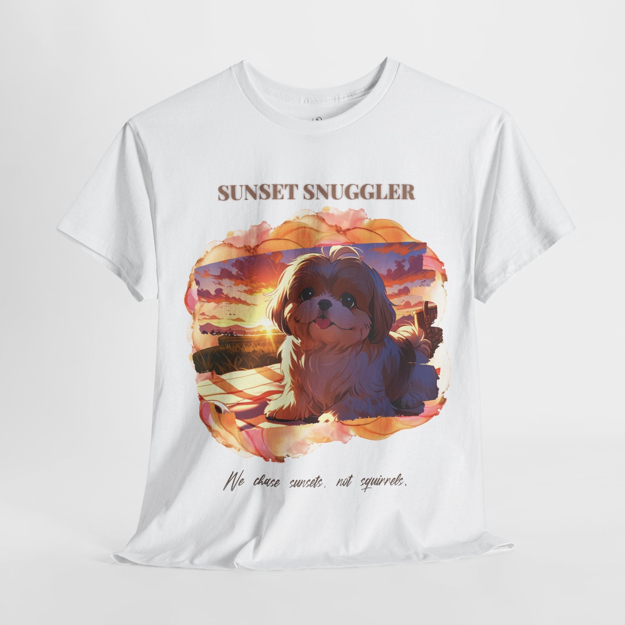 Unisex “Sunset Snuggler” Shih Tzu T-Shirt – Pet Parent Gift, Summer Vibes Tee