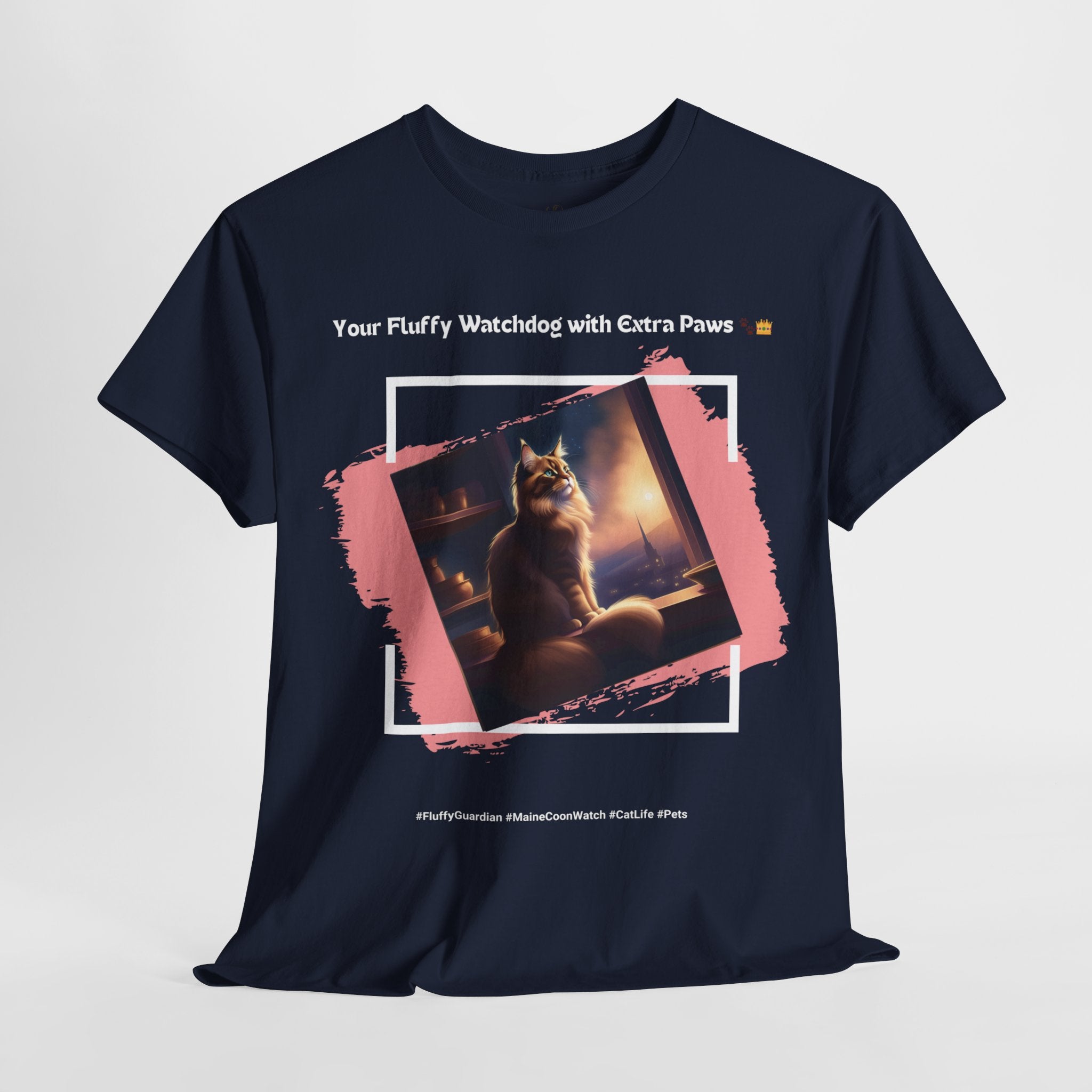 Unisex “Fluffy Watchdog” Maine Coon T-Shirt – Gentle Guardian, Cat Lover Gift