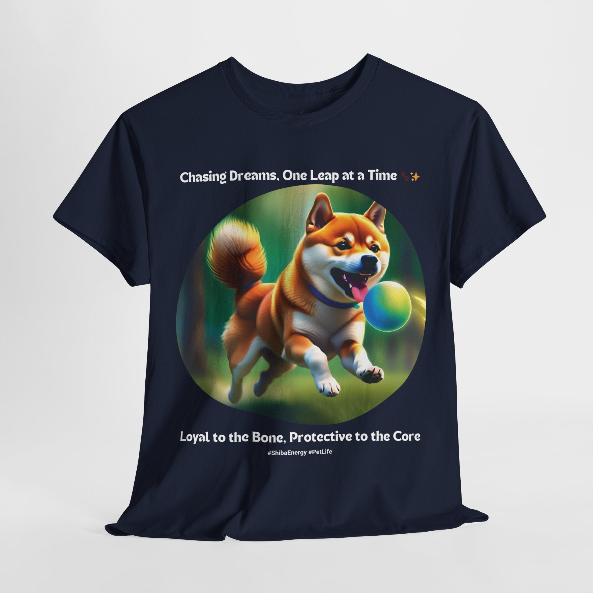 Unisex “Chasing Dreams, One Leap at a Time” Shiba Inu T‑Shirt – Ambitious Pup Gift