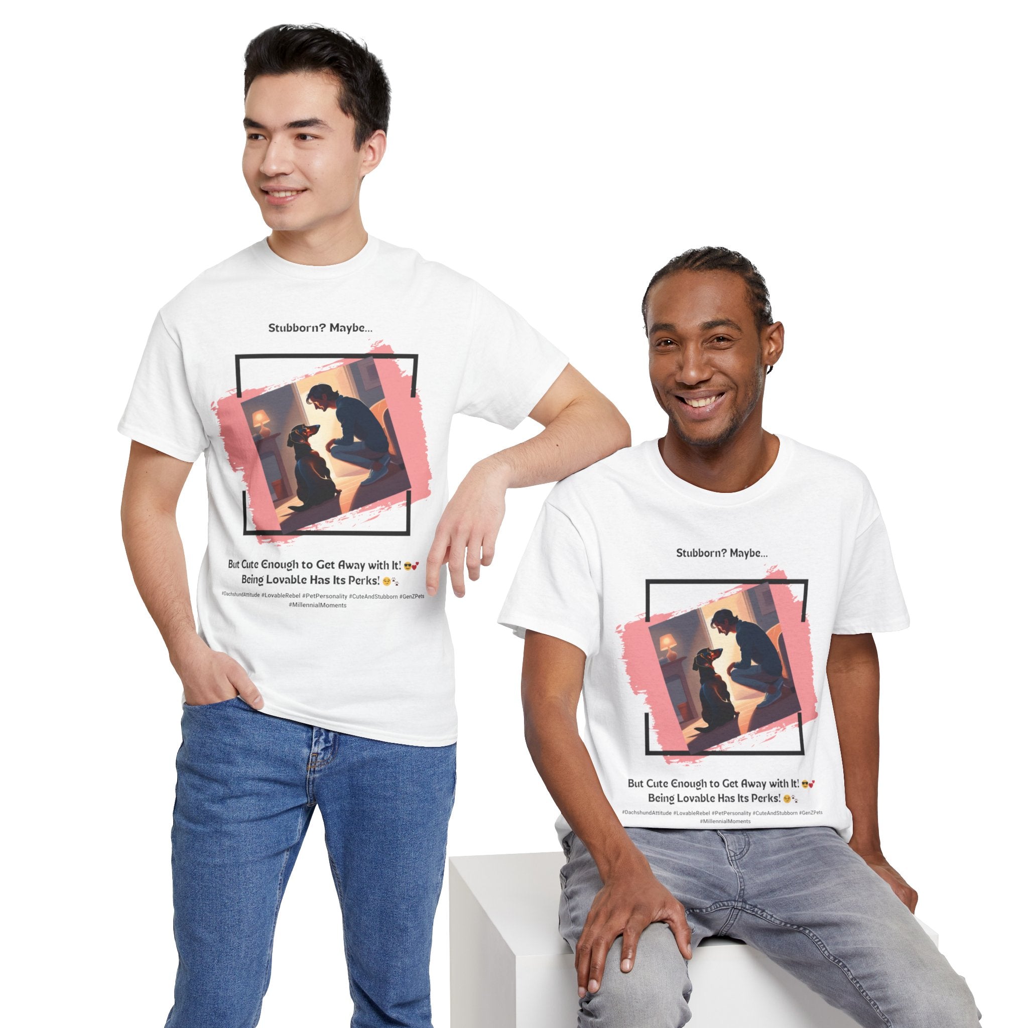Men’s “Stubborn? Maybe… But Cute Enough” Dachshund T-Shirt – Wiener Dog Charm, Dog Dad Gift
