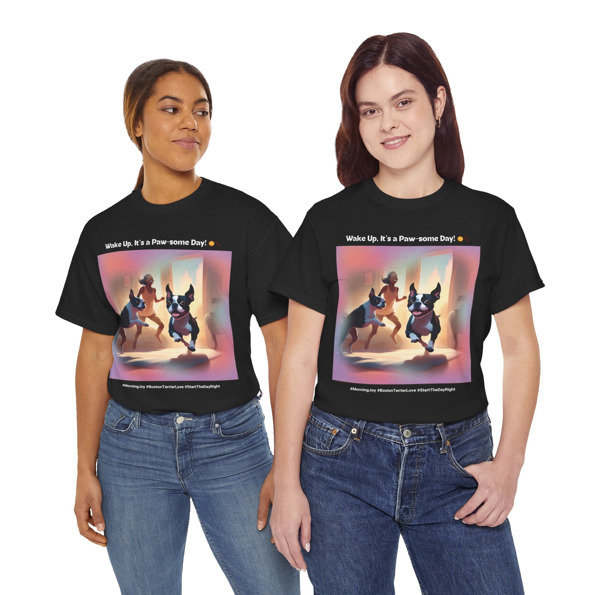 Women’s “Start the Day Right” Boston Terrier T‑Shirt – Positive Pup Mom Gift