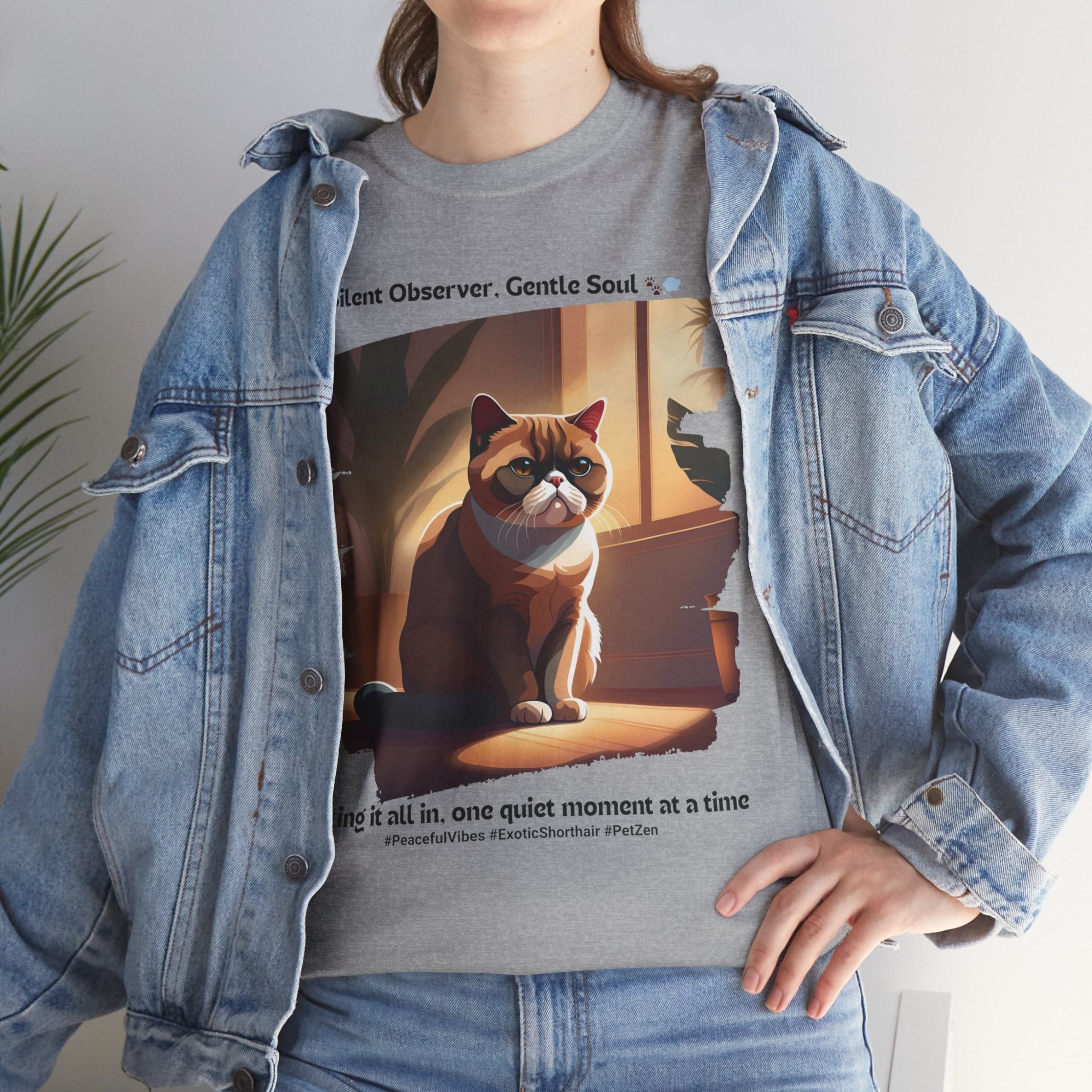 Unisex “Peaceful Observer” Exotic Shorthair T-Shirt – Zen Kitty Calm, Cat Lover Gift