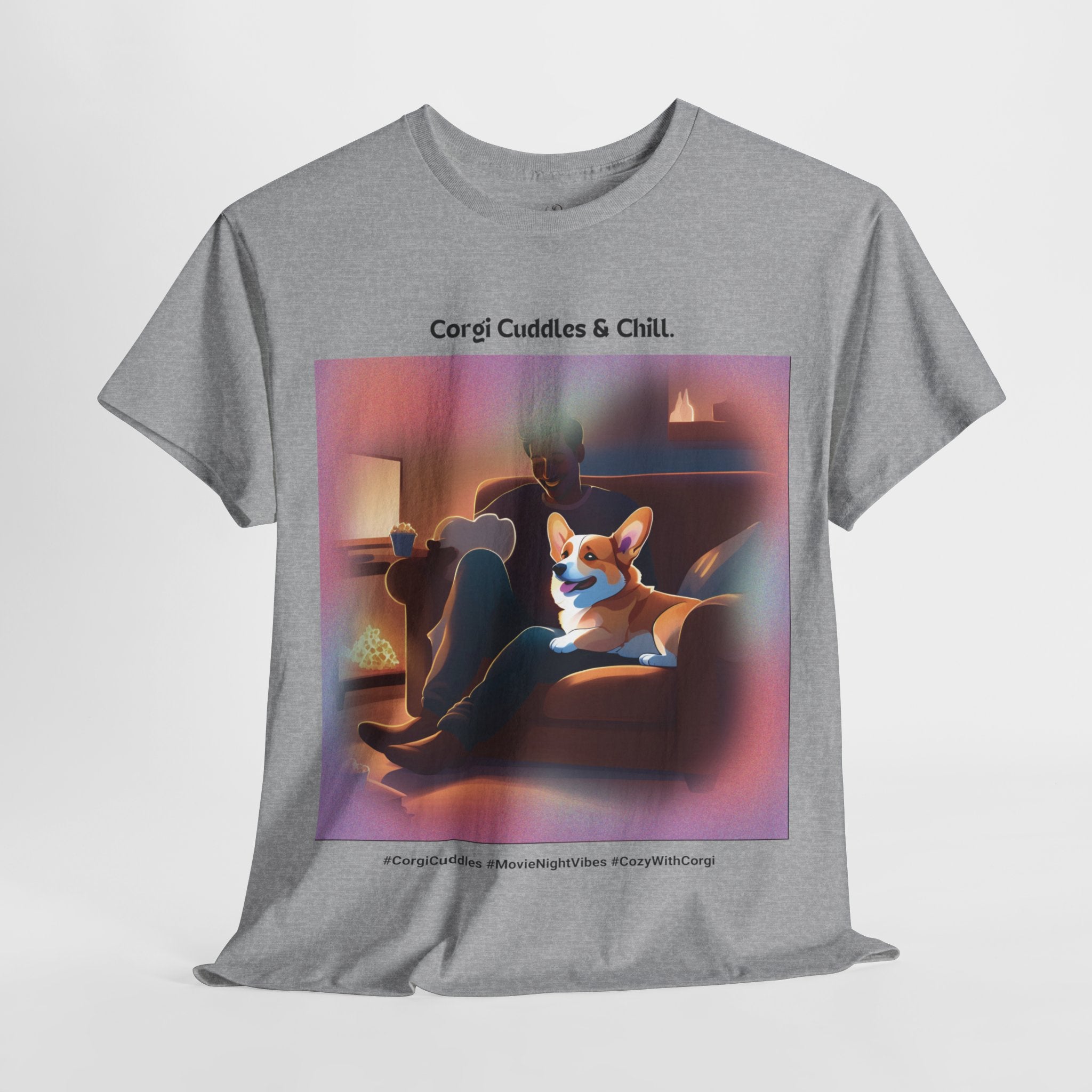 Men’s “Corgi Cuddles & Chill” T-Shirt – Cozy Movie Night, Dog Dad Gift