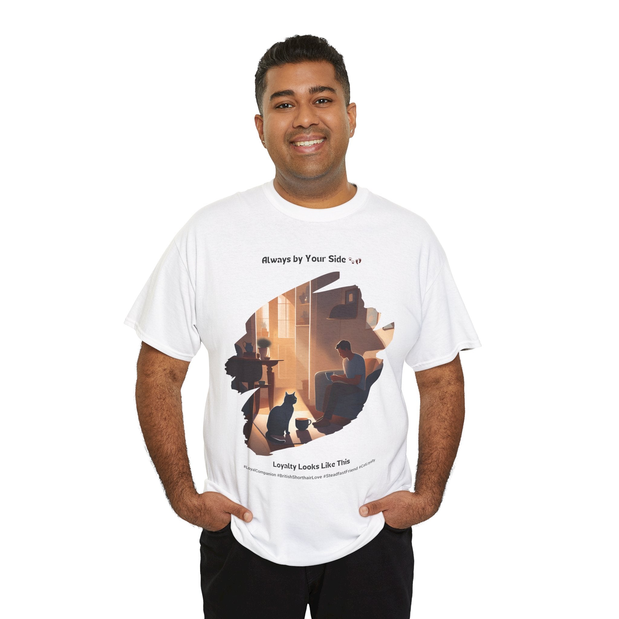 Men’s “Ever-Present Purr” British Shorthair T-Shirt – Loyal Kitty, Cat Dad Gift