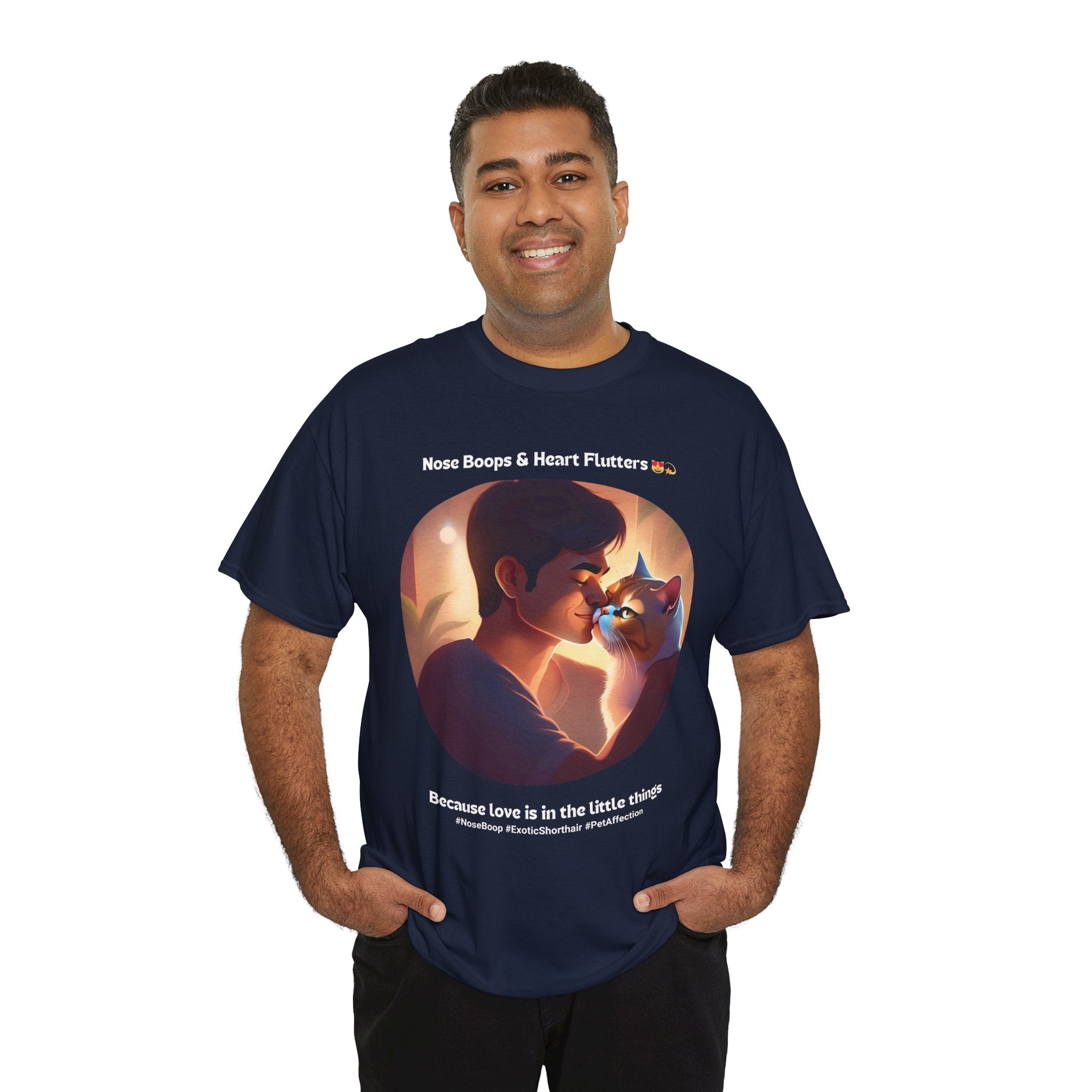 Men’s “Nose Boops & Heart Flutters” Exotic Shorthair T‑Shirt – Adorable Cat Dad Gift