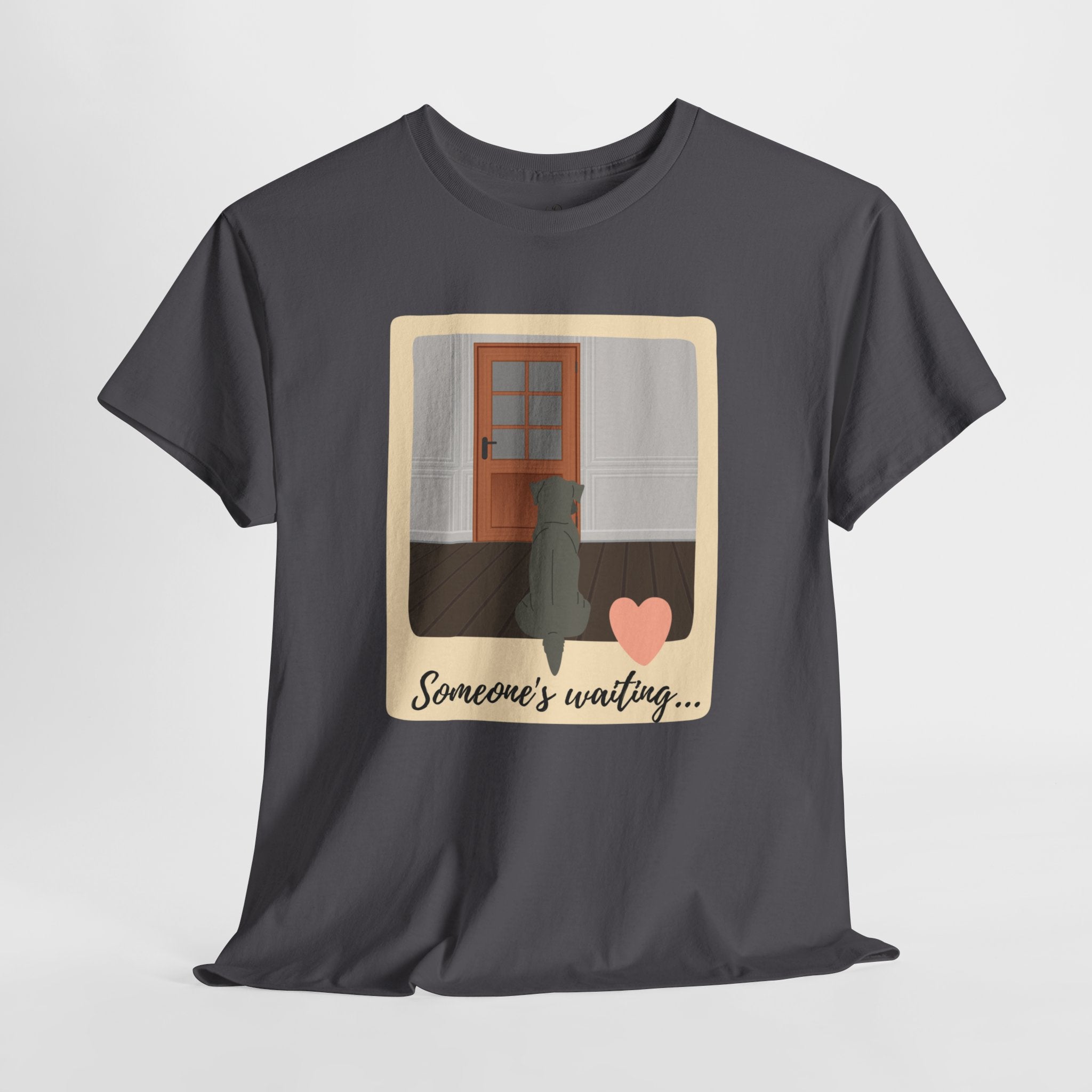 Unisex “Patiently Waiting” Dog T-Shirt – Door-Sitter Pup, Dog Lover Gift
