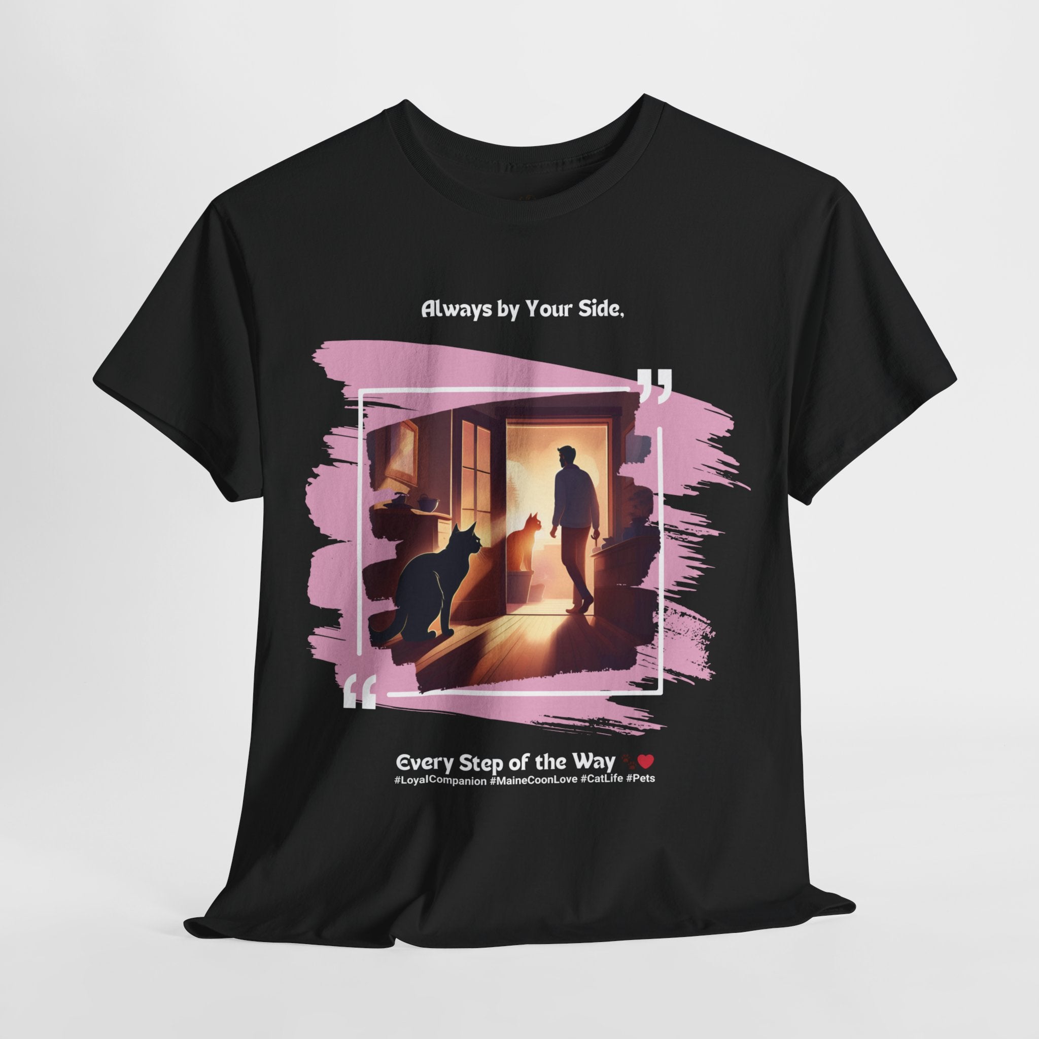 Men’s “Always by Your Side” Maine Coon T-Shirt – Loyal Fluffy Friend, Cat Dad Gift