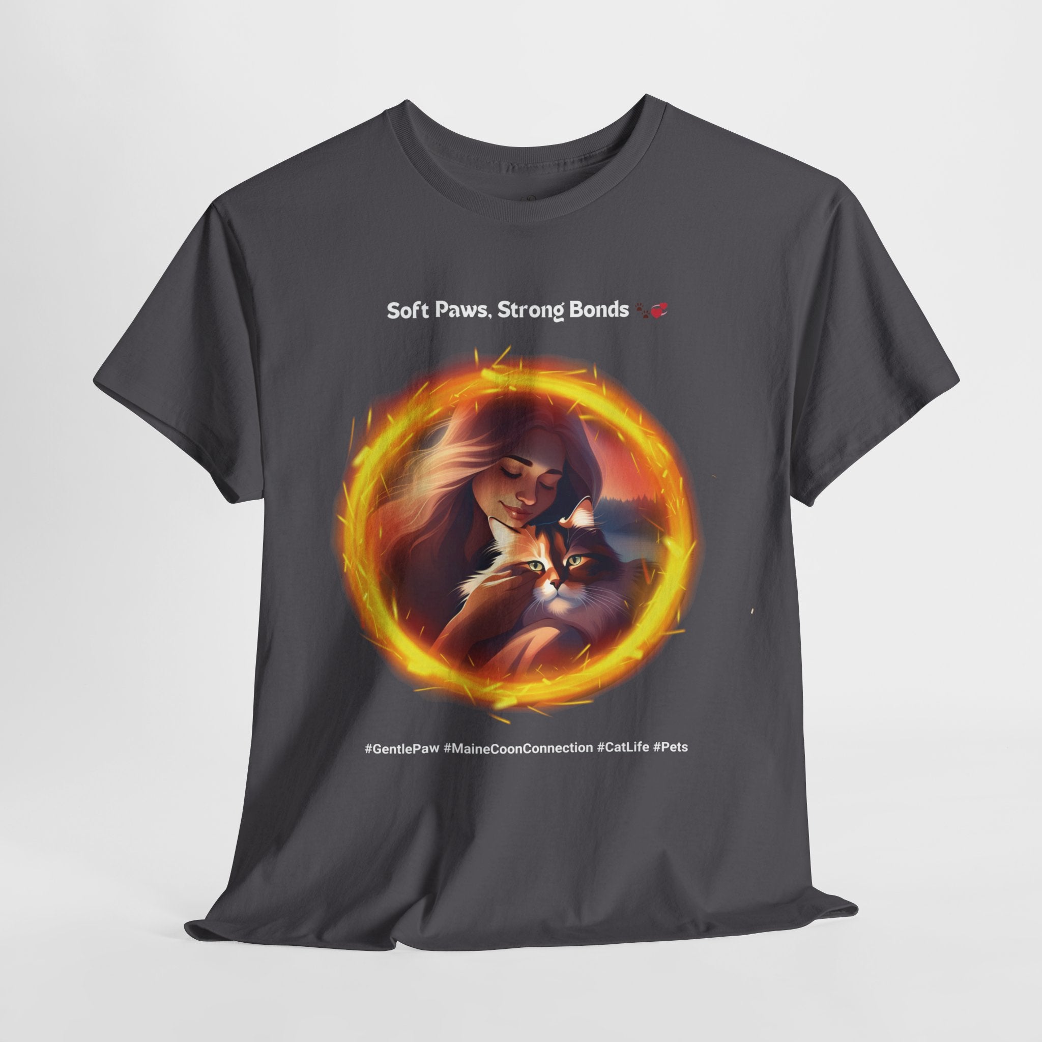 Women’s “Soft Paws, Strong Bonds” Maine Coon T‑Shirt – Connected Cat Mom Gift