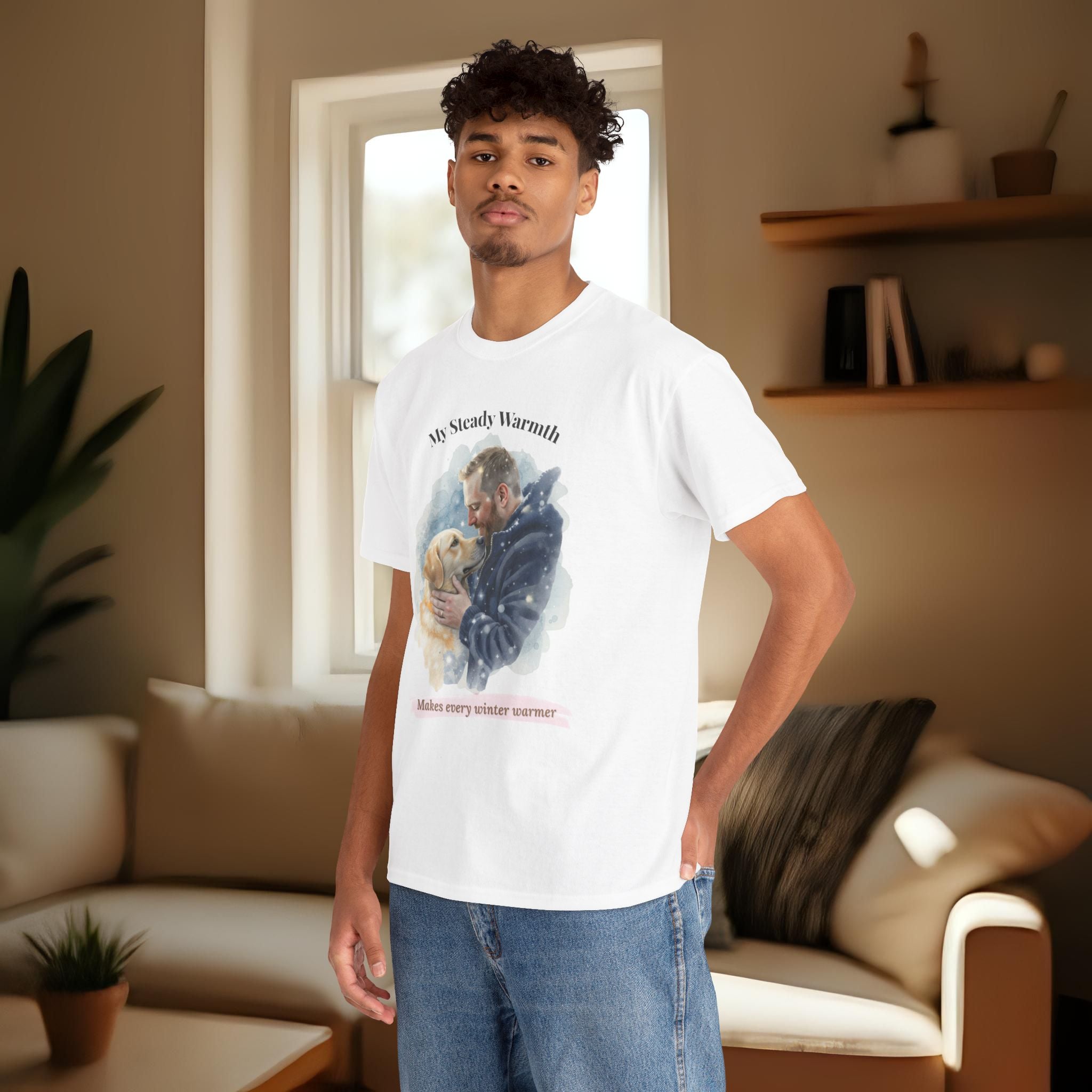 Unisex Personalized T-Shirt – My Steady Warmth: Custom Labrador Watercolor Winter Portrait