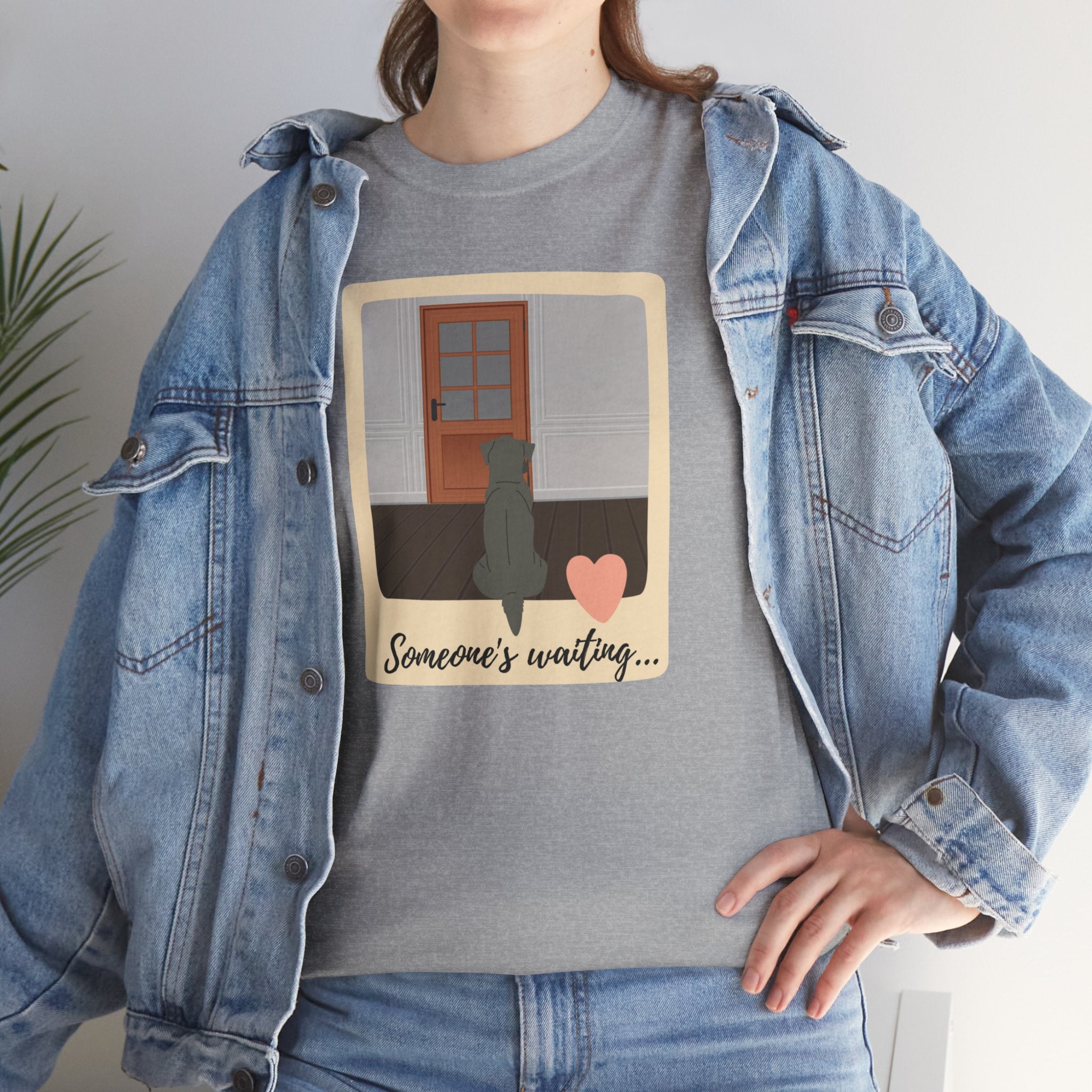 Unisex “Patiently Waiting” Dog T-Shirt – Door-Sitter Pup, Dog Lover Gift