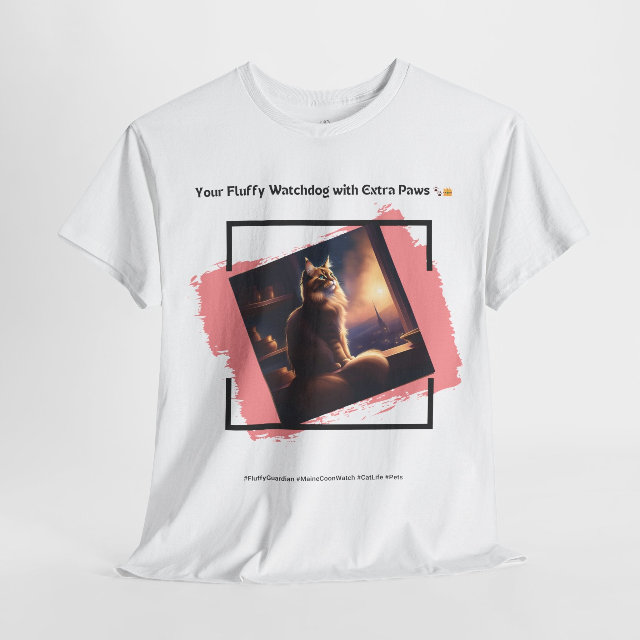 Unisex “Fluffy Watchdog” Maine Coon T-Shirt – Gentle Guardian, Cat Lover Gift