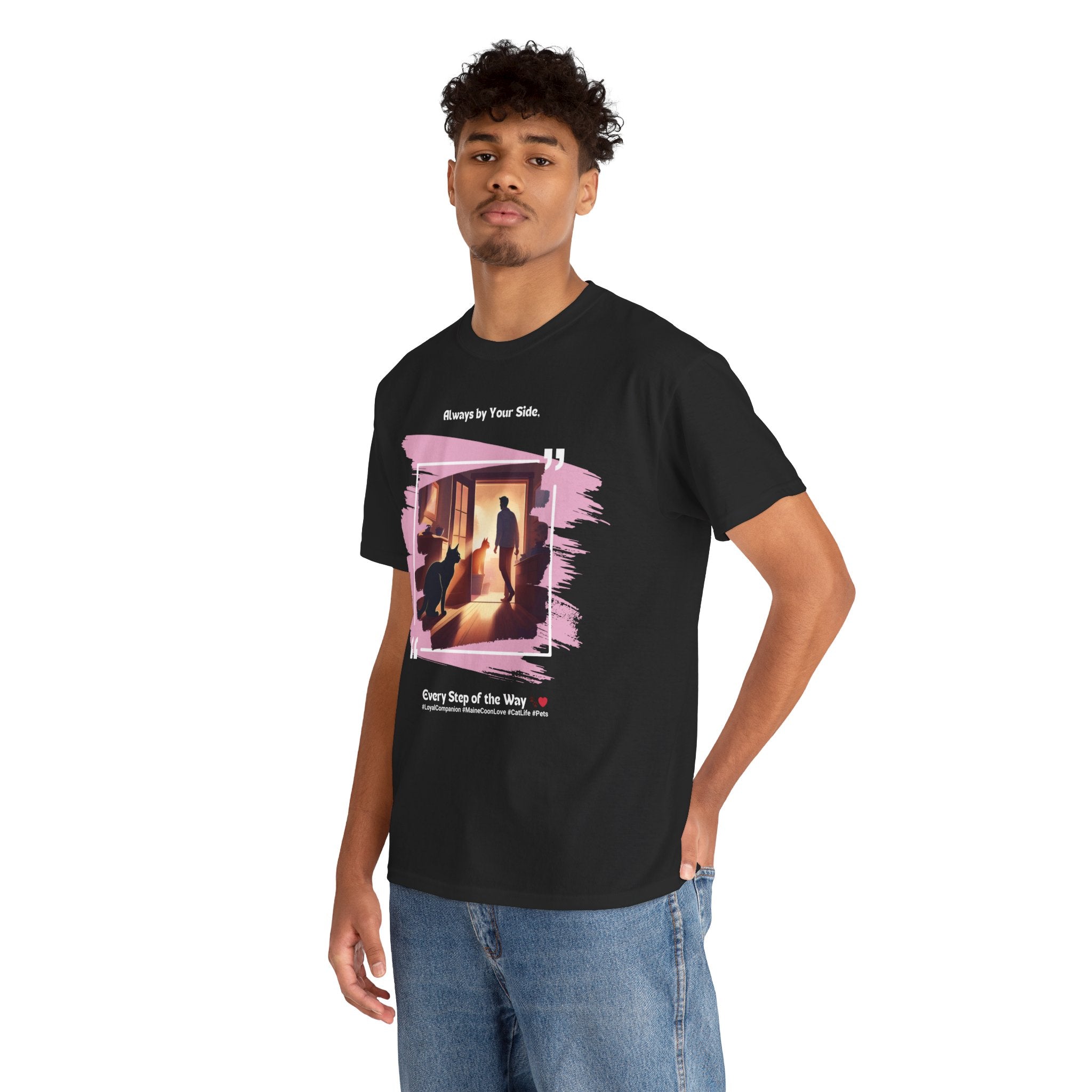 Men’s “Always by Your Side” Maine Coon T-Shirt – Loyal Fluffy Friend, Cat Dad Gift