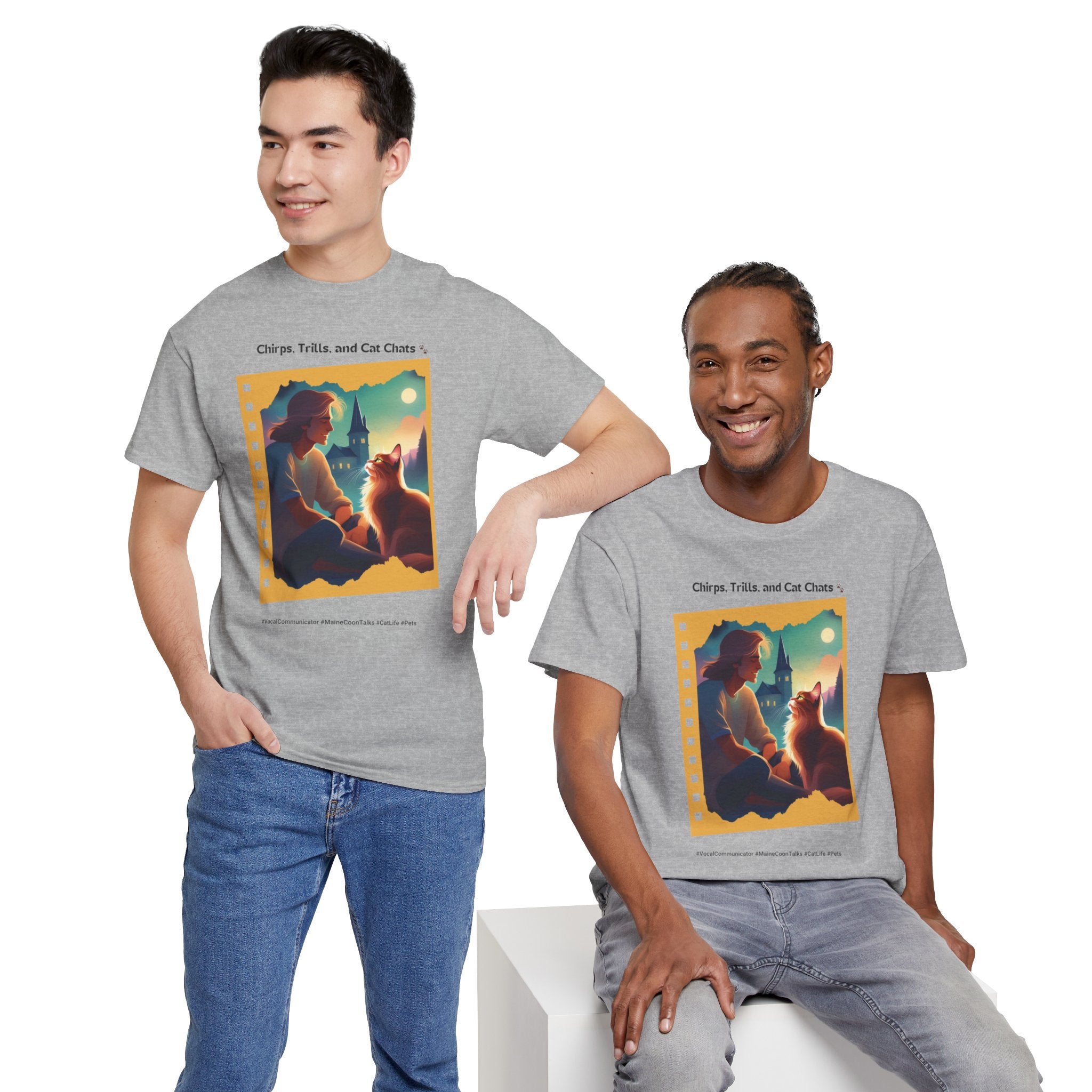 Men’s “Chirps, Trills & Cat Chats” Maine Coon T‑Shirt – Vocal Cat Dad Gift