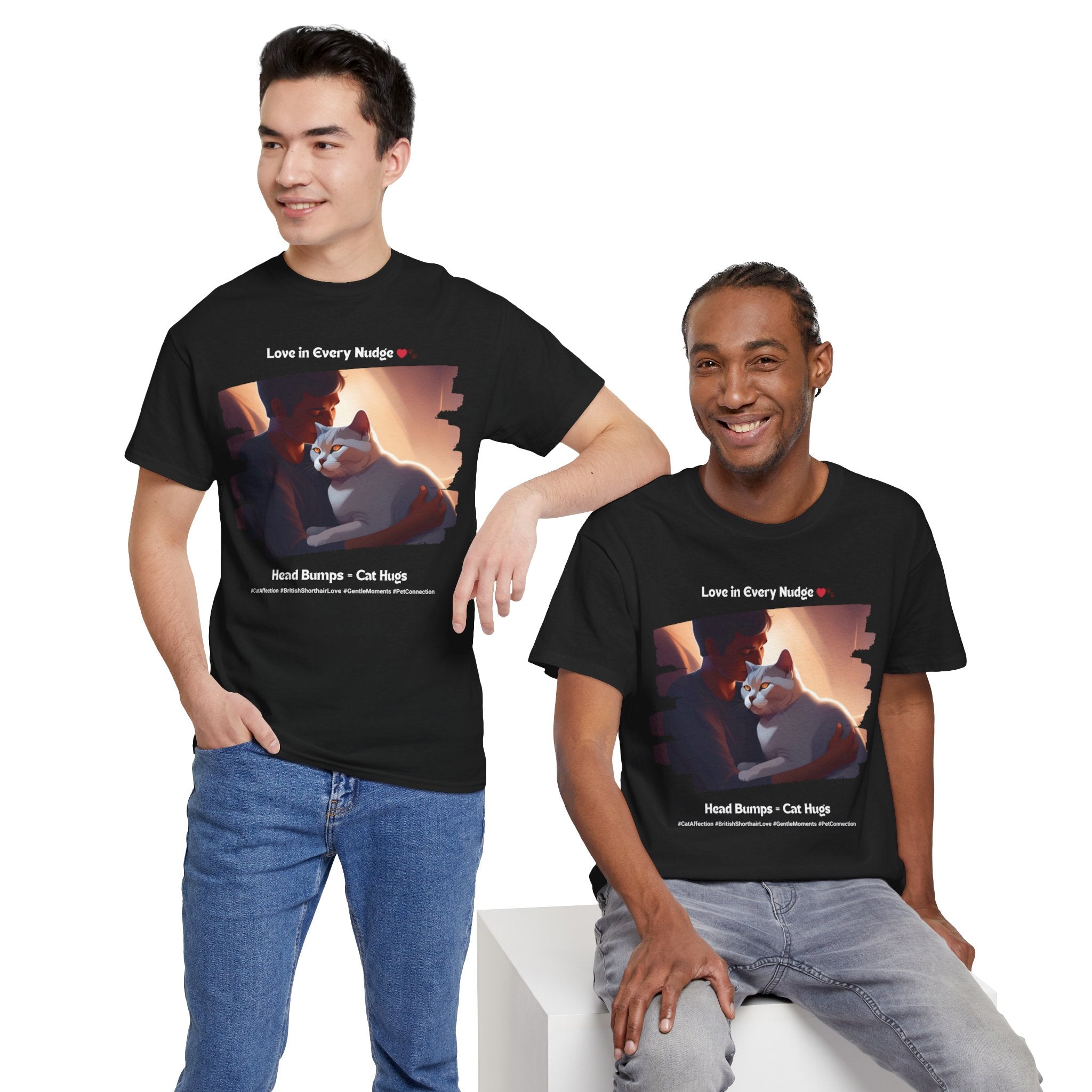 Men’s “Head Bumps = Cat Hugs” British Shorthair T‑Shirt – Affectionate Kitty Dad Gift