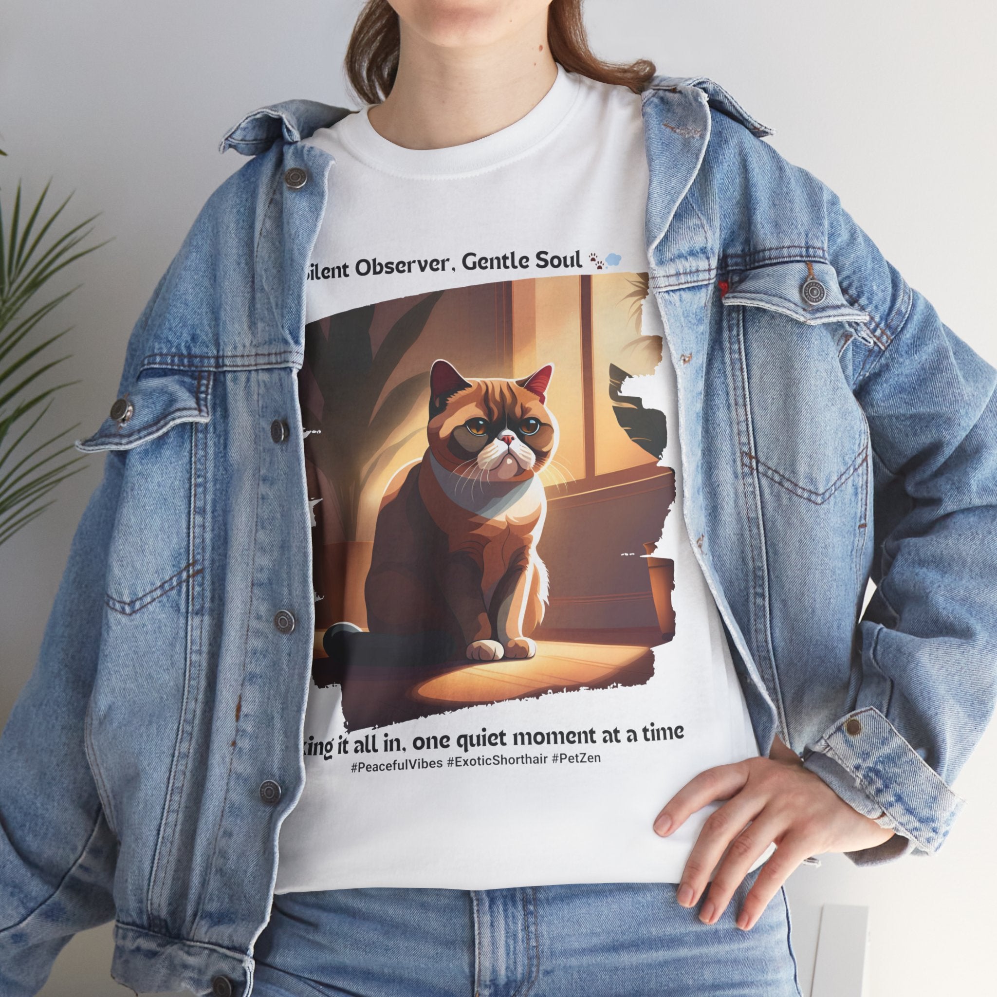 Unisex “Peaceful Observer” Exotic Shorthair T-Shirt – Zen Kitty Calm, Cat Lover Gift