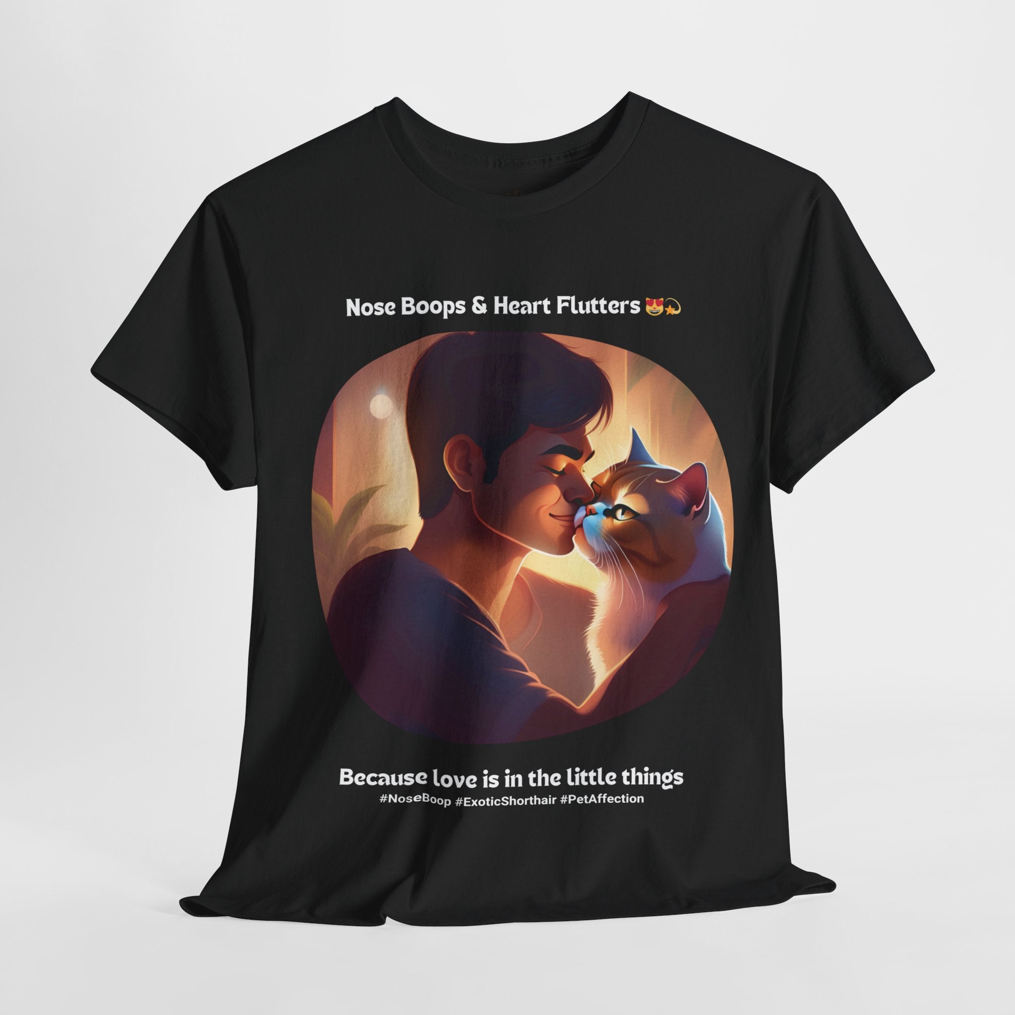 Men’s “Nose Boops & Heart Flutters” Exotic Shorthair T‑Shirt – Adorable Cat Dad Gift