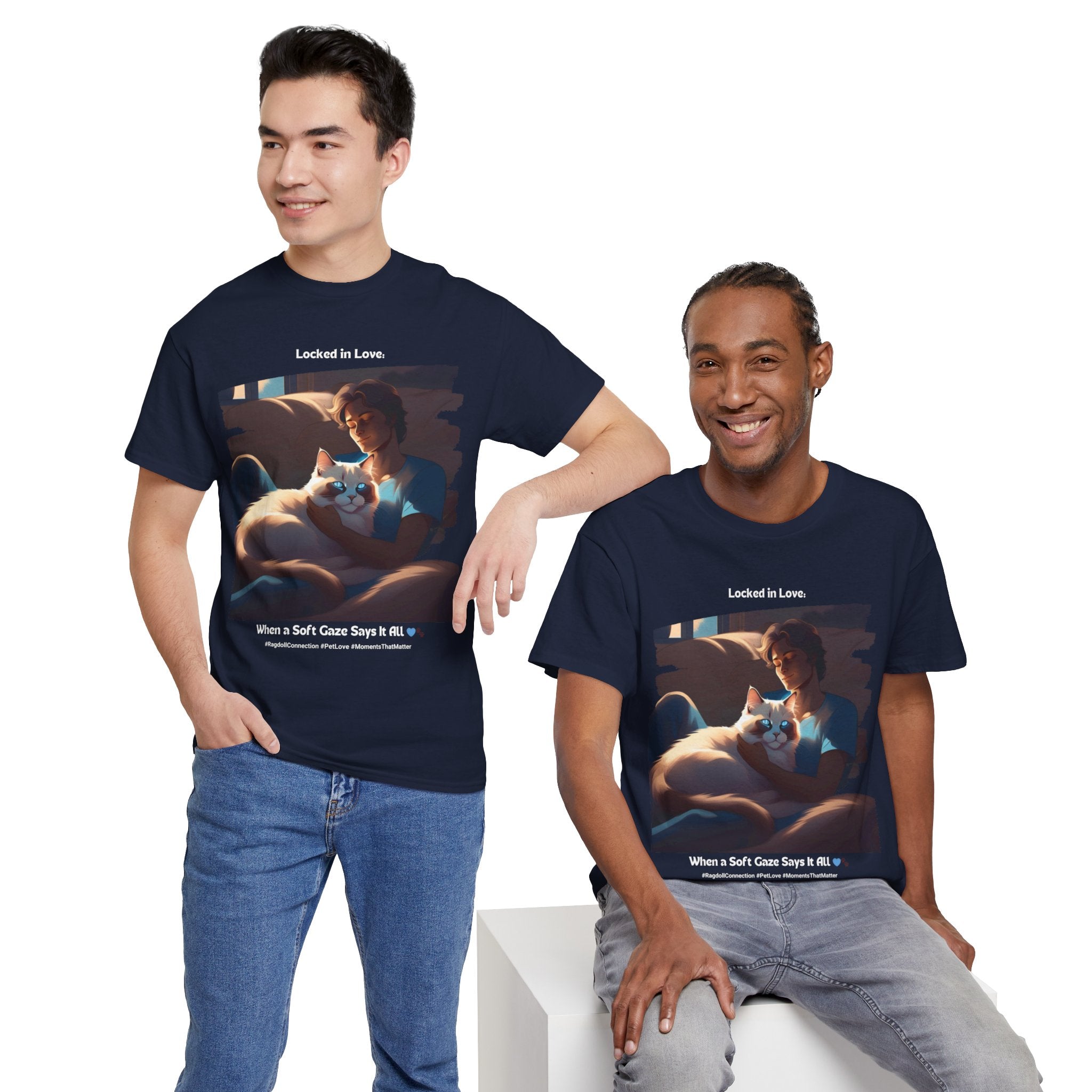 Men’s “A Gaze That Speaks Volumes” Ragdoll T‑Shirt – Expressive Cat Dad Gift