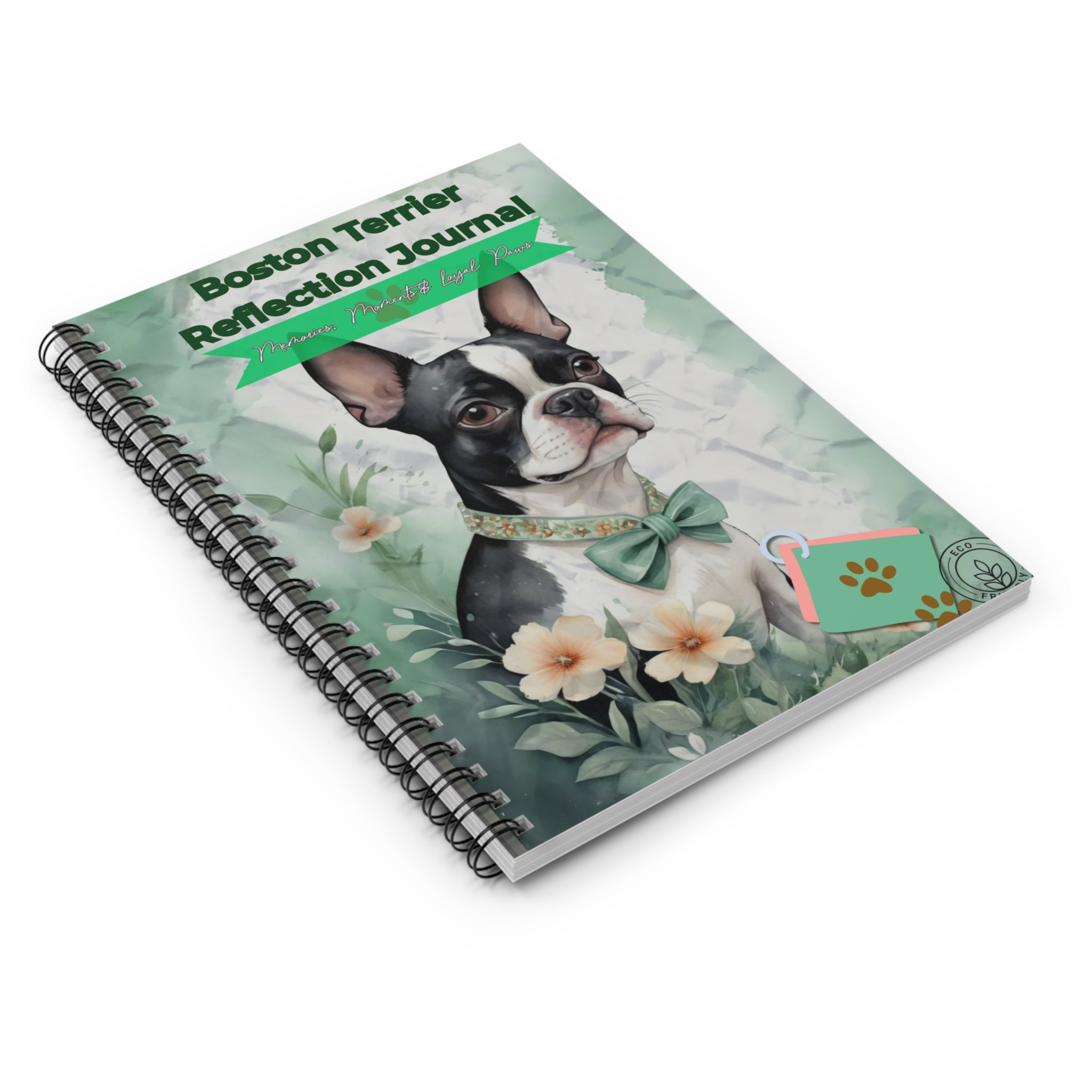 Boston Terrier Reflection Notebook - Cute Pet Lover Gift, Dog Journal, Animal Sketchbook, Floral Stationery, Gift for Dog Owners