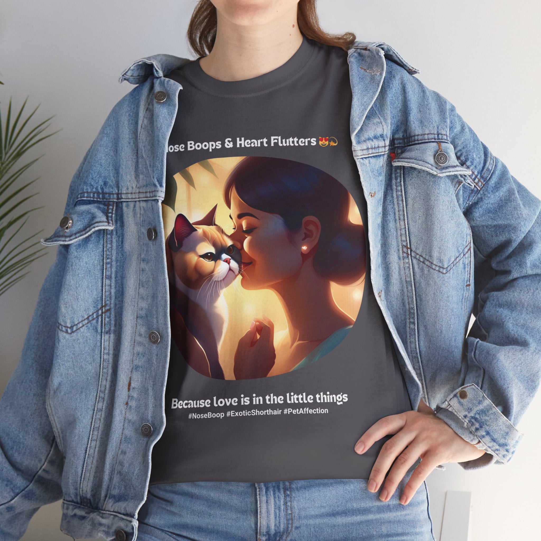 Women’s “Nose Boops & Heart Flutters” Exotic Shorthair T‑Shirt – Sweet Cat Mom Gift