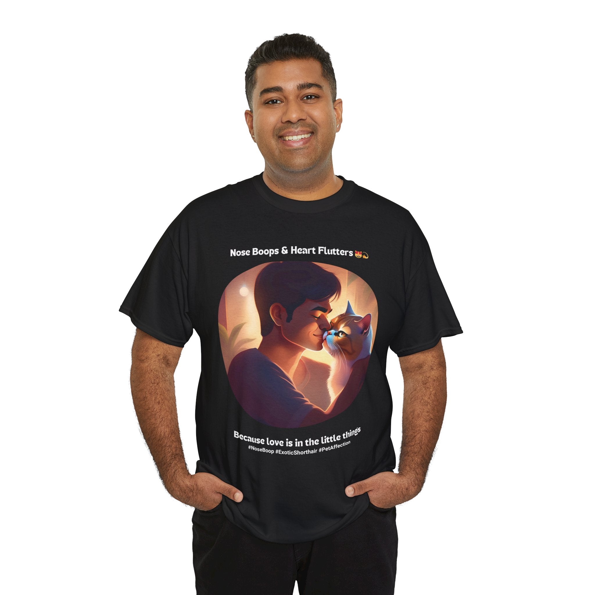 Men’s “Nose Boops & Heart Flutters” Exotic Shorthair T‑Shirt – Adorable Cat Dad Gift