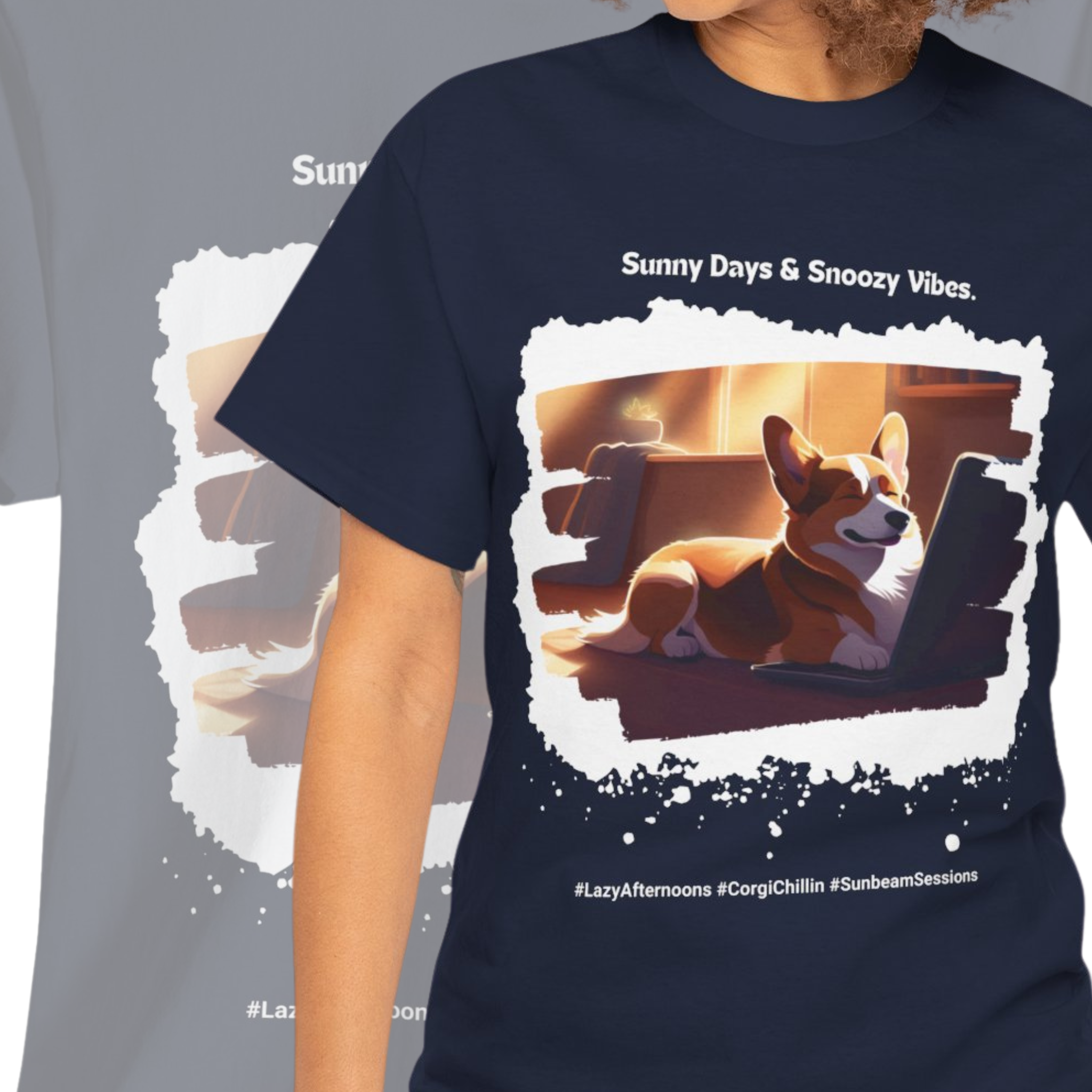 Unisex “Sunny Days & Snoozy Vibes” Corgi T‑Shirt – Chill Pup Gift