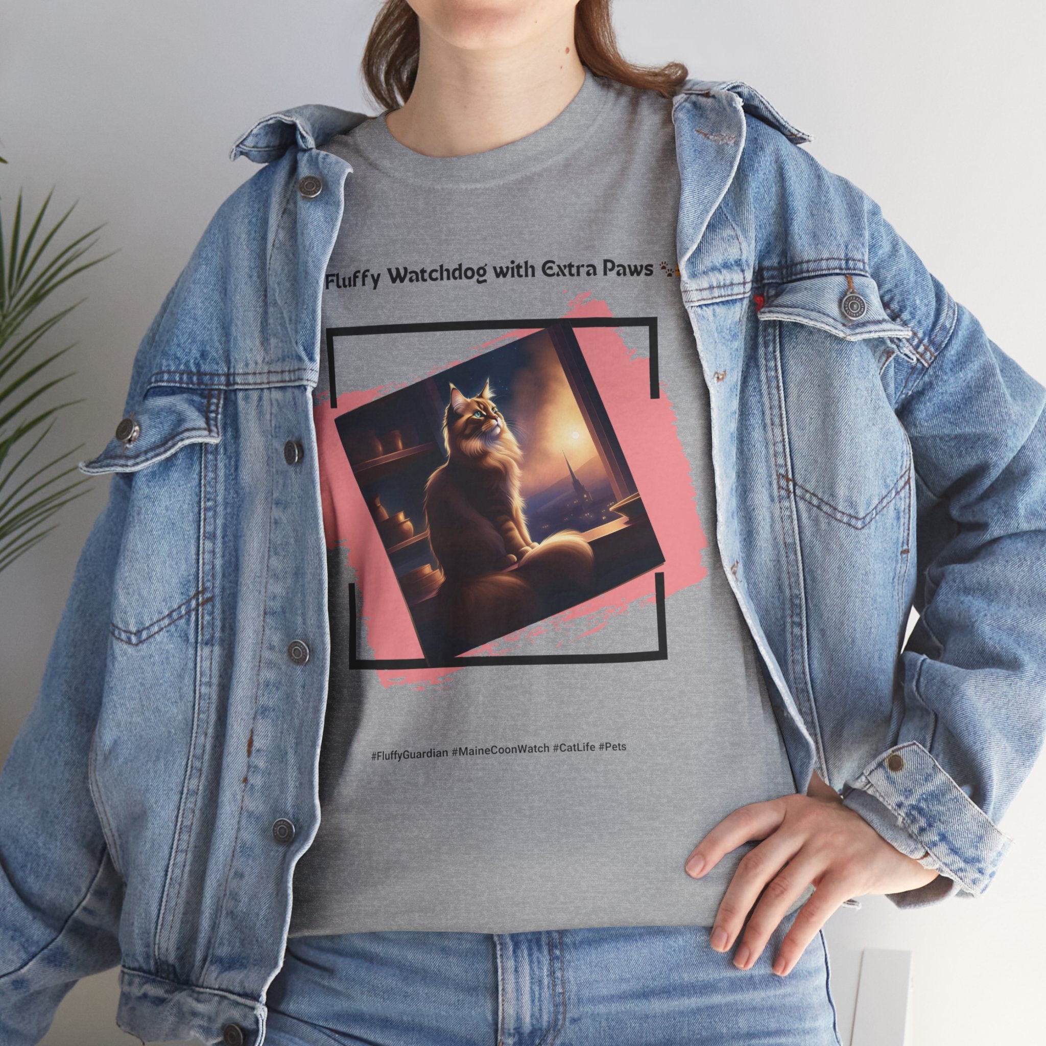 Unisex “Fluffy Watchdog” Maine Coon T-Shirt – Gentle Guardian, Cat Lover Gift