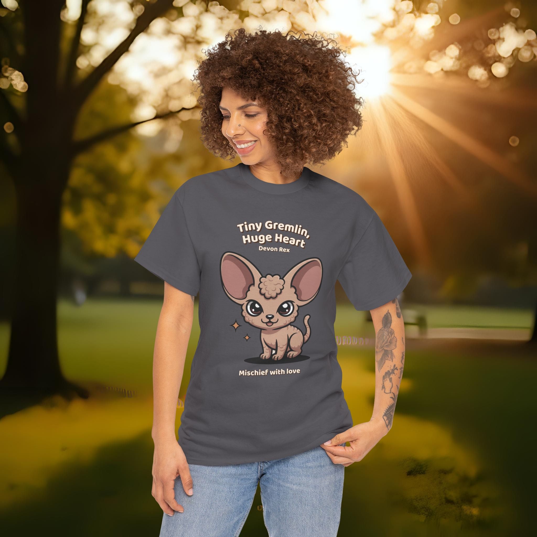 Unisex T-Shirt – Tiny Gremlin, Huge Heart: Devon Rex Everyday Moments Edition