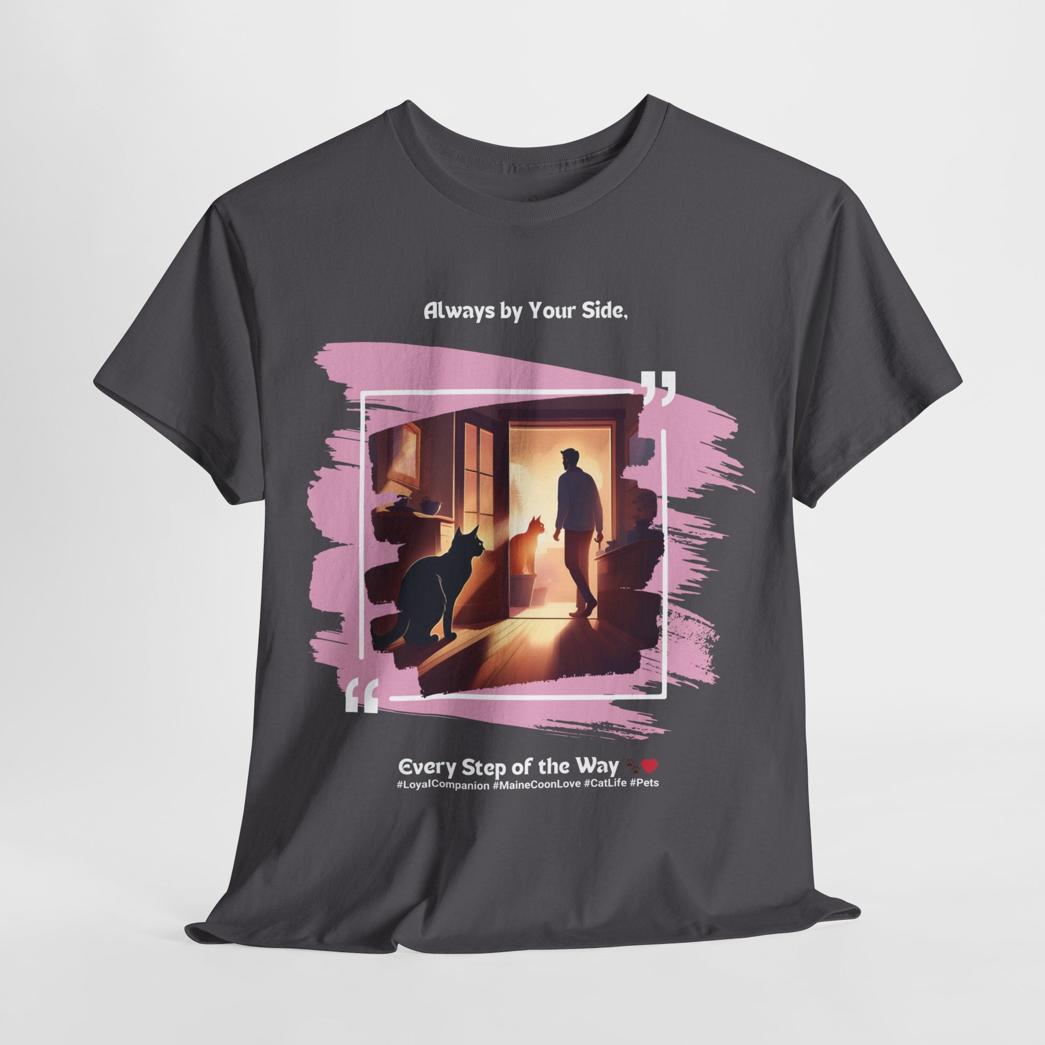 Men’s “Always by Your Side” Maine Coon T-Shirt – Loyal Fluffy Friend, Cat Dad Gift