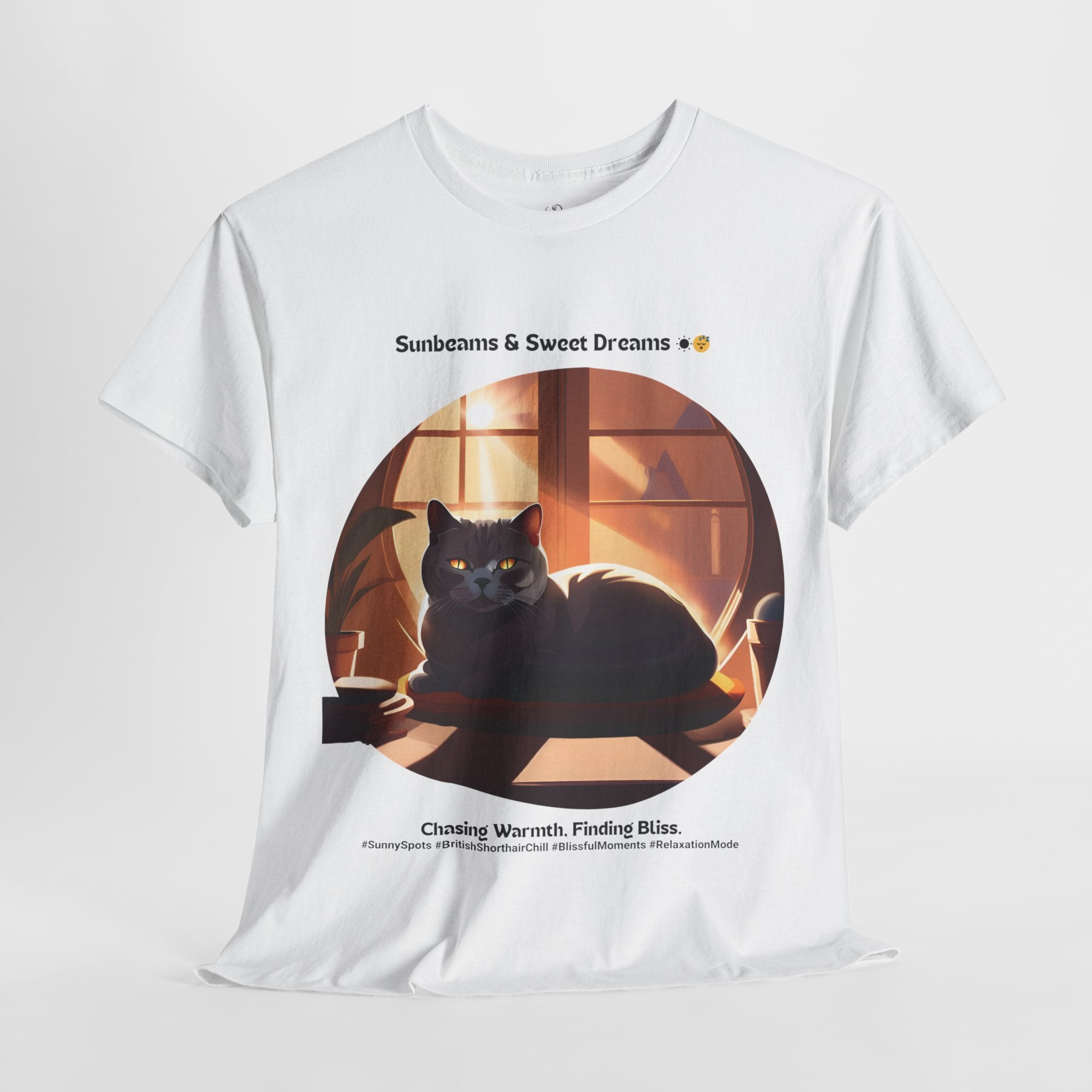 Unisex “Sunbeams & Sweet Dreams” British Shorthair Bliss T‑Shirt – Daylight Kitty Gift