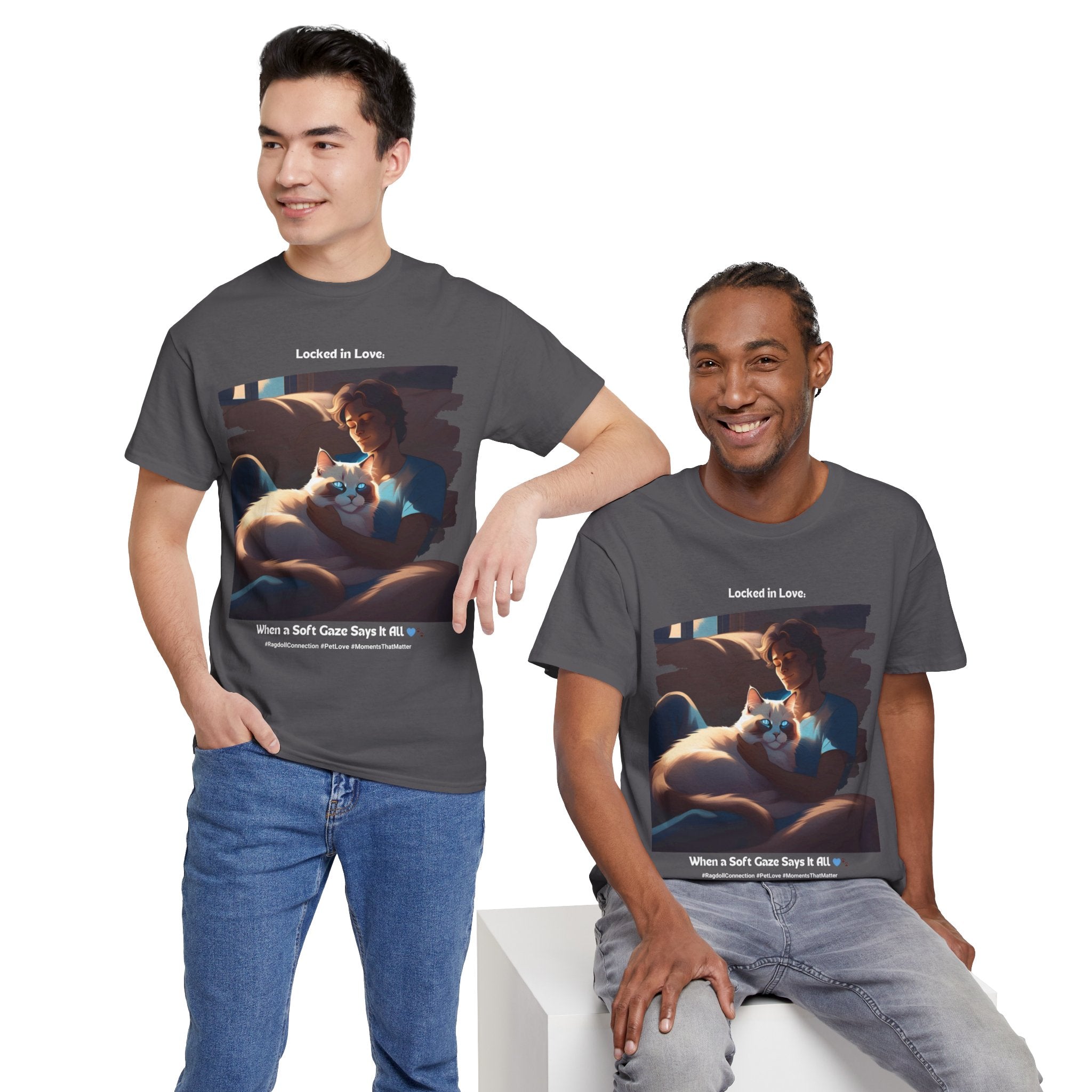 Men’s “A Gaze That Speaks Volumes” Ragdoll T‑Shirt – Expressive Cat Dad Gift