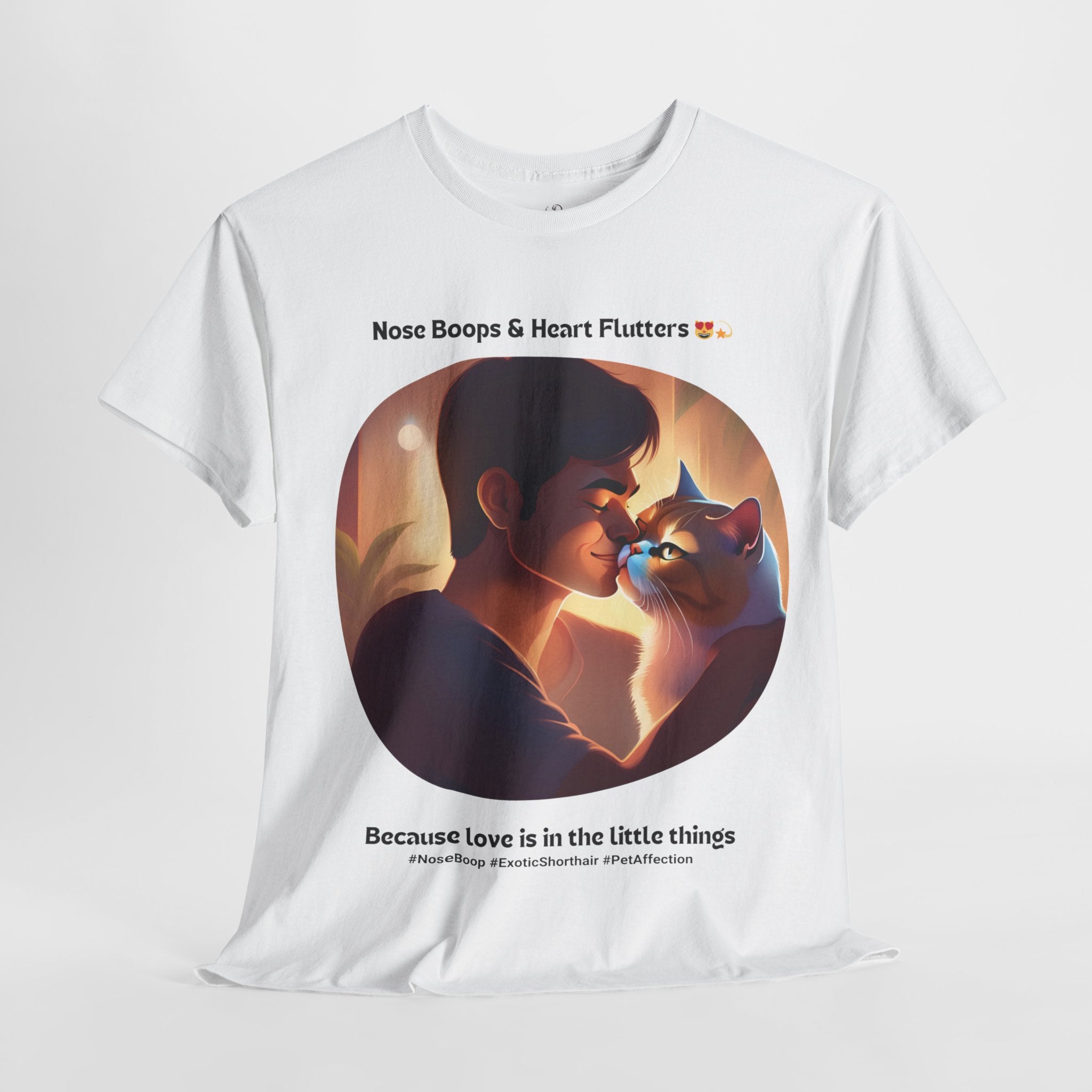 Men’s “Nose Boops & Heart Flutters” Exotic Shorthair T‑Shirt – Adorable Cat Dad Gift