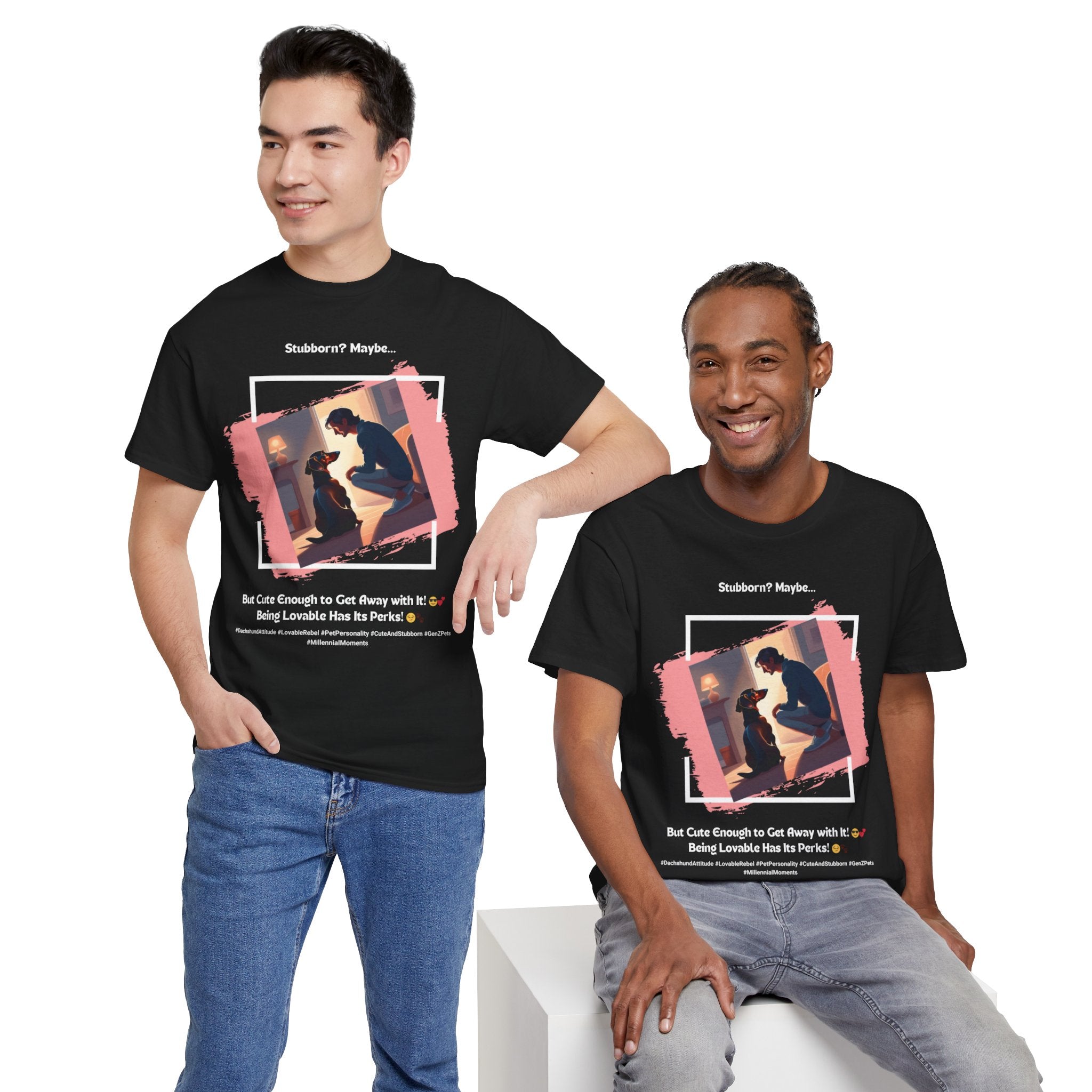 Men’s “Stubborn? Maybe… But Cute Enough” Dachshund T-Shirt – Wiener Dog Charm, Dog Dad Gift