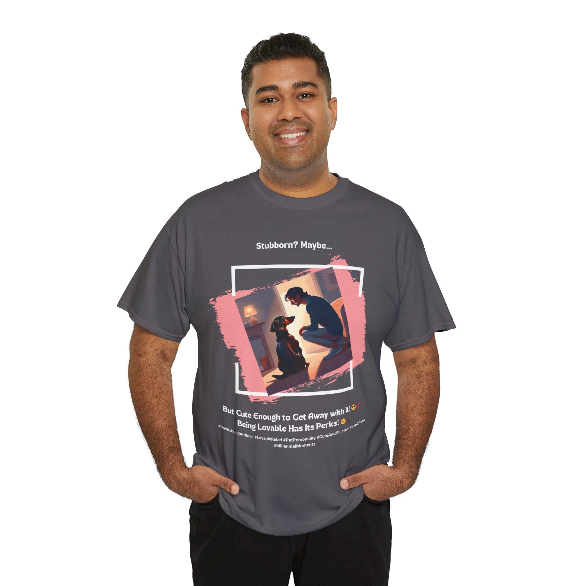 Men’s “Stubborn? Maybe… But Cute Enough” Dachshund T-Shirt – Wiener Dog Charm, Dog Dad Gift