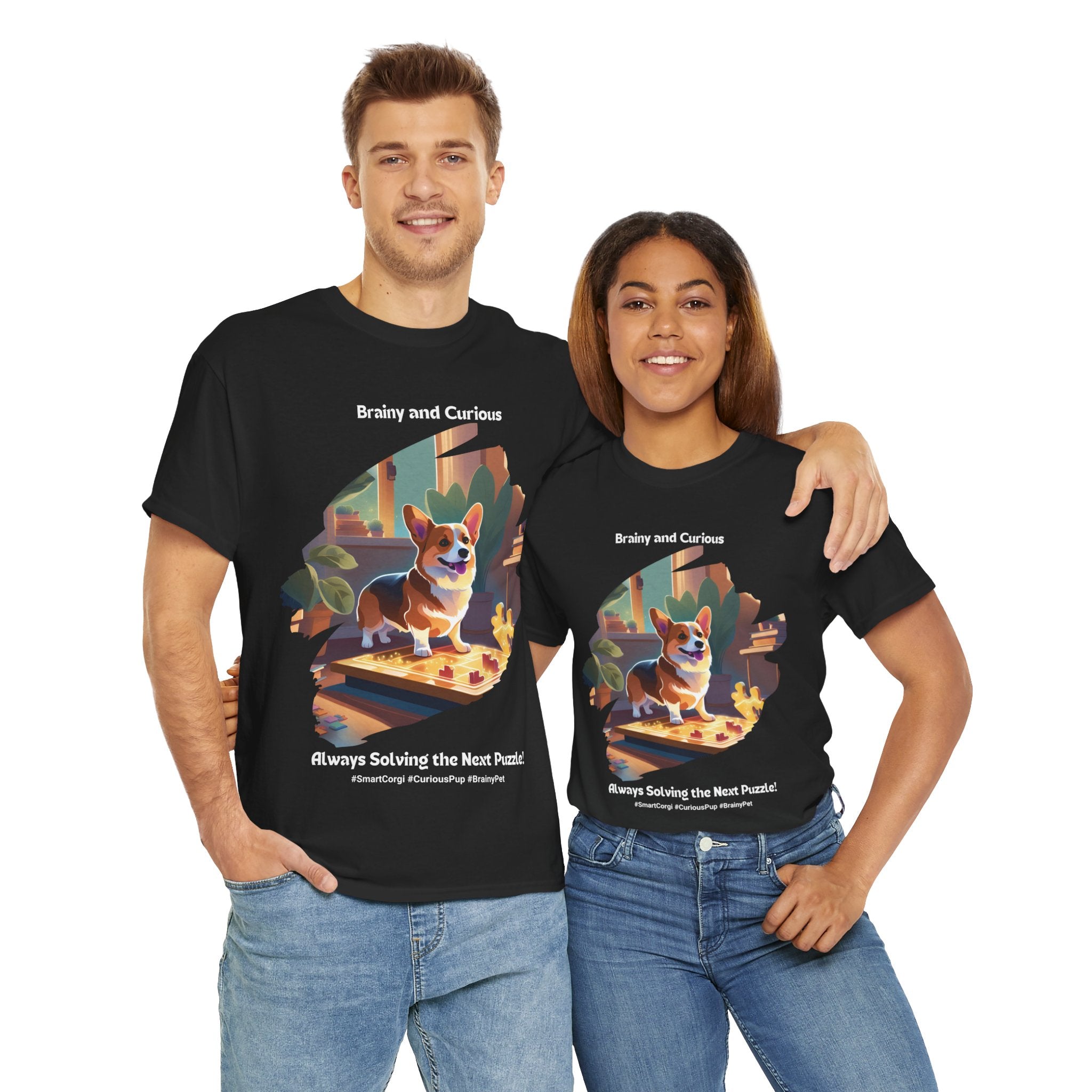 Unisex - Brainy and Curious: Corgi Puzzle Master T-Shirt