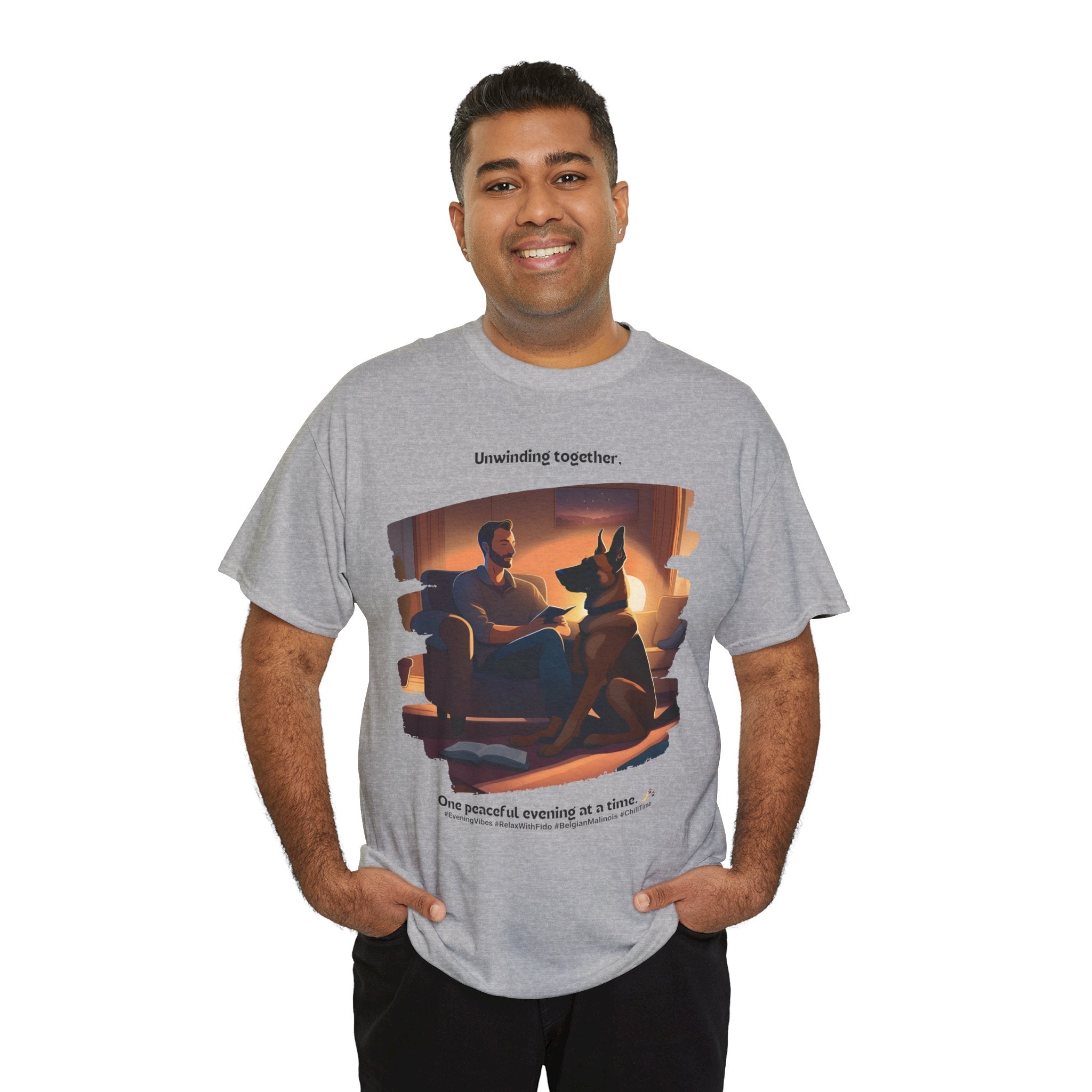 Men’s “Unwinding Together” Belgian Malinois T‑Shirt – Relaxation Gift, Bonding Dad Tee