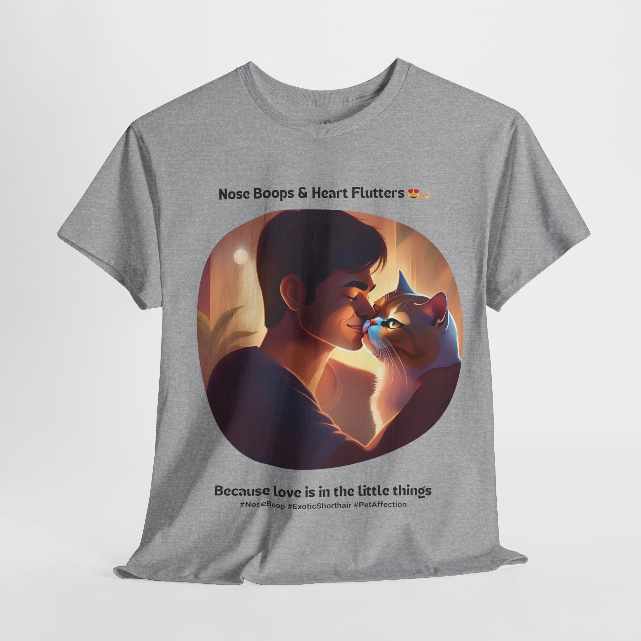 Men’s “Nose Boops & Heart Flutters” Exotic Shorthair T‑Shirt – Adorable Cat Dad Gift