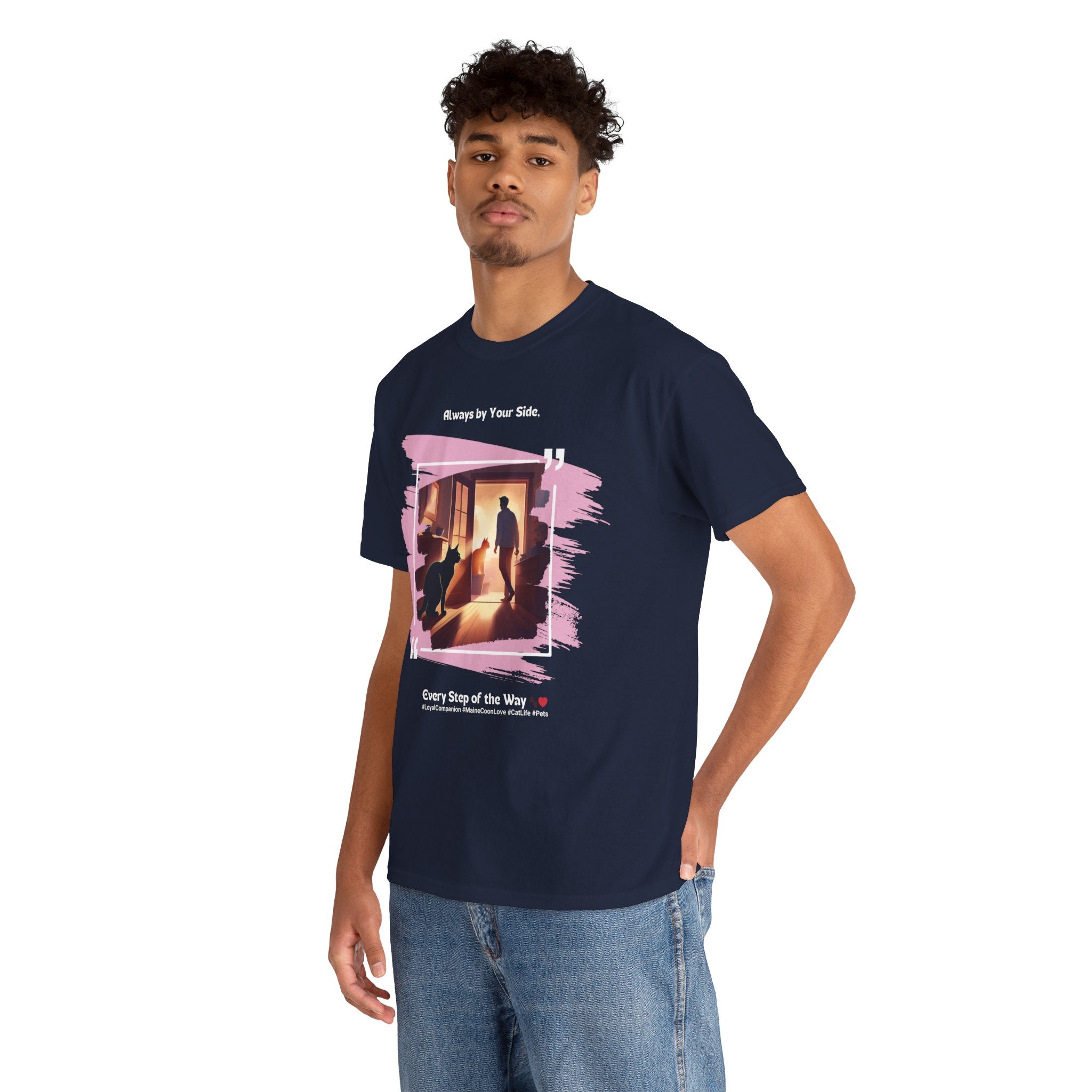 Men’s “Always by Your Side” Maine Coon T-Shirt – Loyal Fluffy Friend, Cat Dad Gift