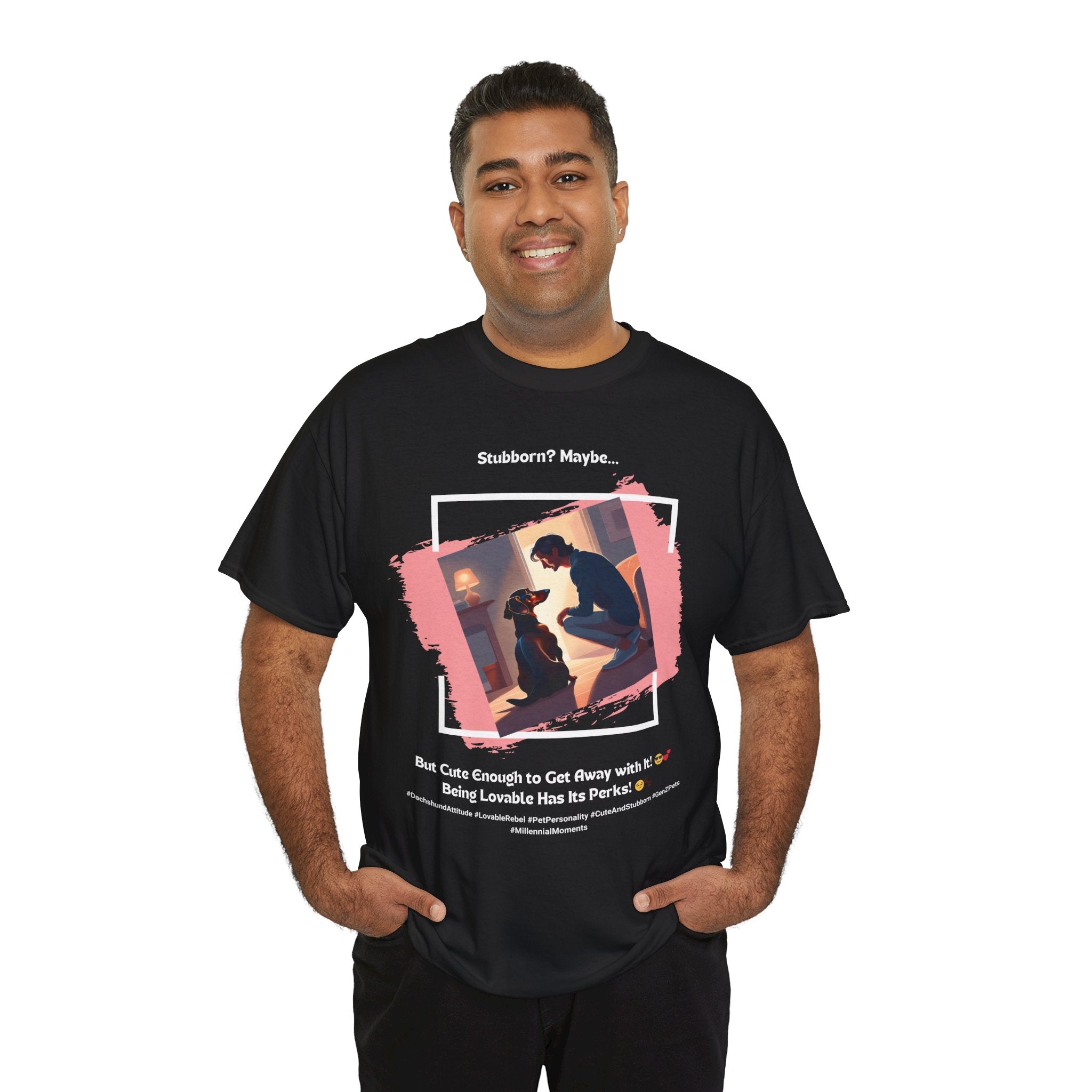 Men’s “Stubborn? Maybe… But Cute Enough” Dachshund T-Shirt – Wiener Dog Charm, Dog Dad Gift