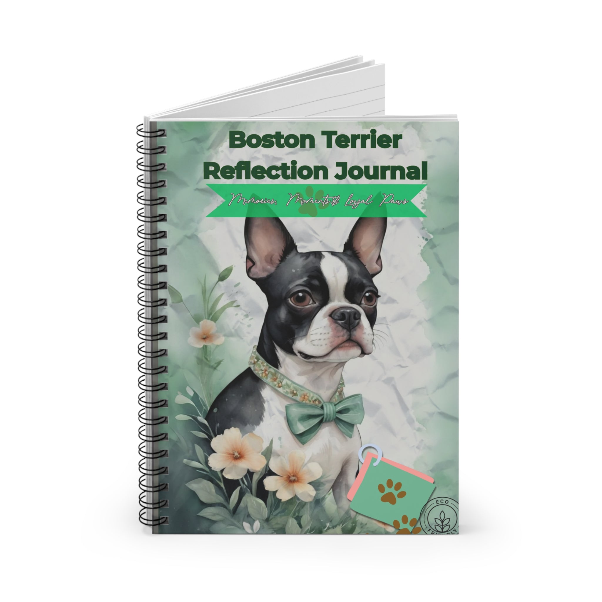 Boston Terrier Reflection Notebook - Cute Pet Lover Gift, Dog Journal, Animal Sketchbook, Floral Stationery, Gift for Dog Owners