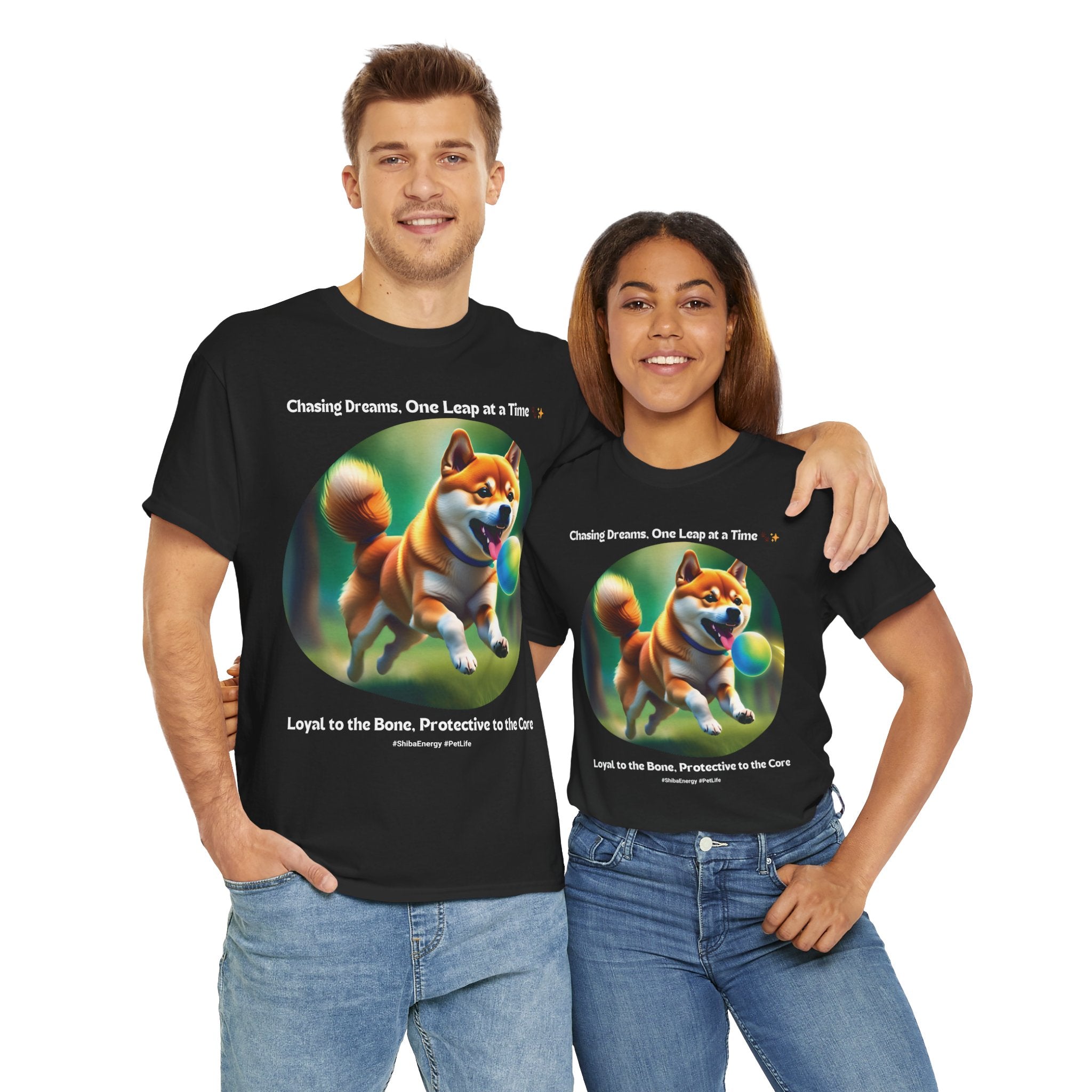 Unisex “Chasing Dreams, One Leap at a Time” Shiba Inu T‑Shirt – Ambitious Pup Gift