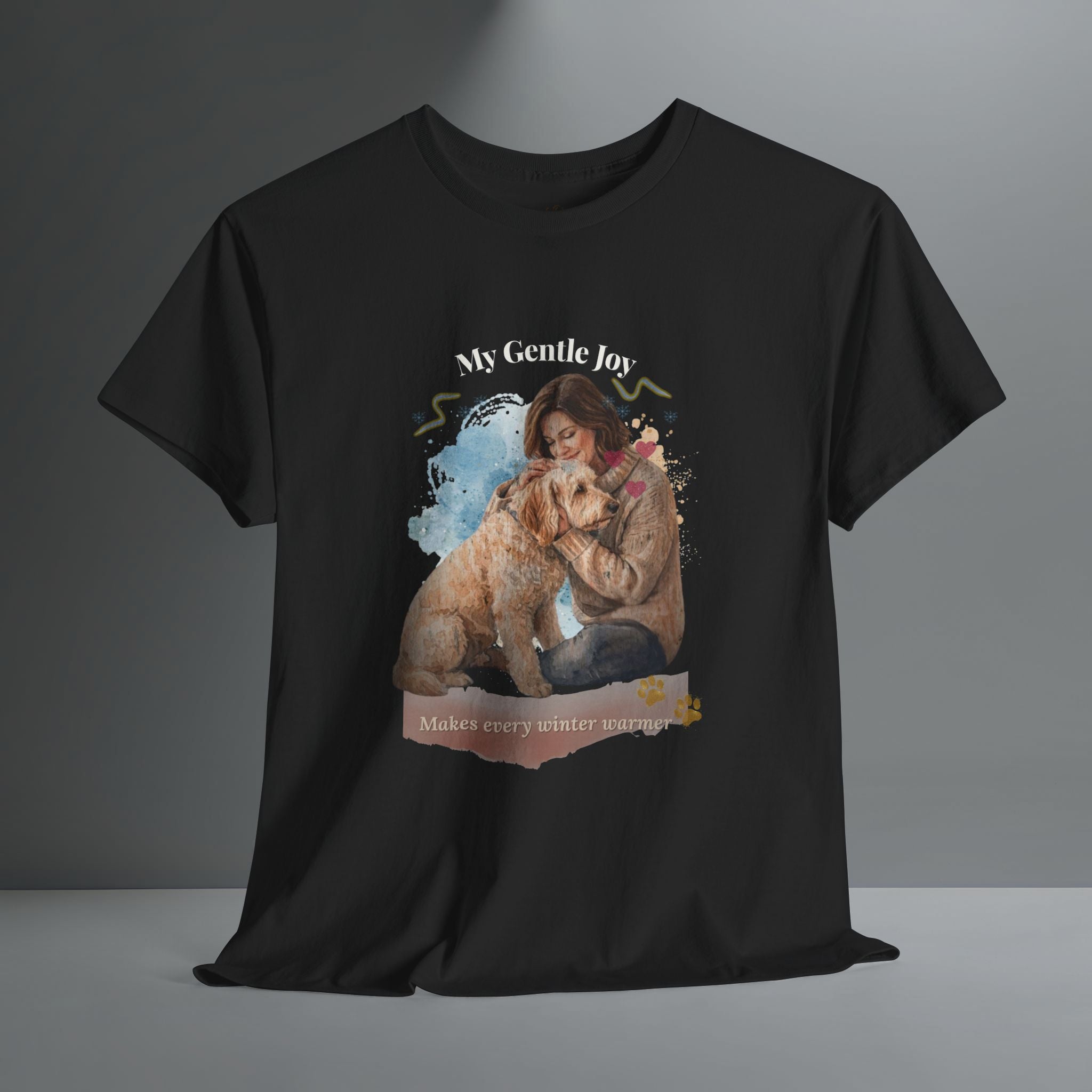 Unisex Personalized T-Shirt – My Gentle Joy: Custom Doodle (Goldendoodle/Labradoodle) Watercolor Winter Portrait