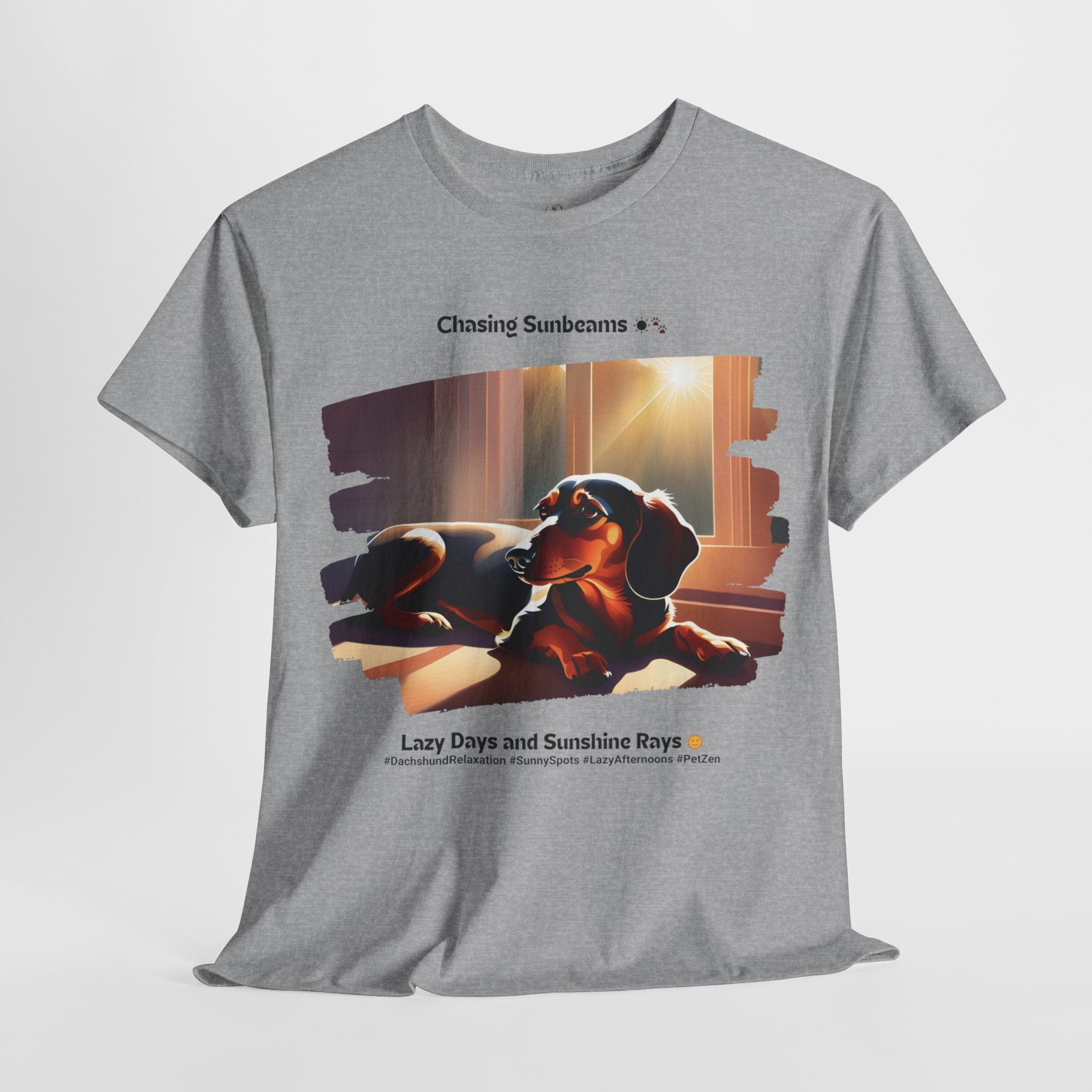 Unisex “Chasing Sunbeams” Dachshund T‑Shirt – Relaxed Pup Gift